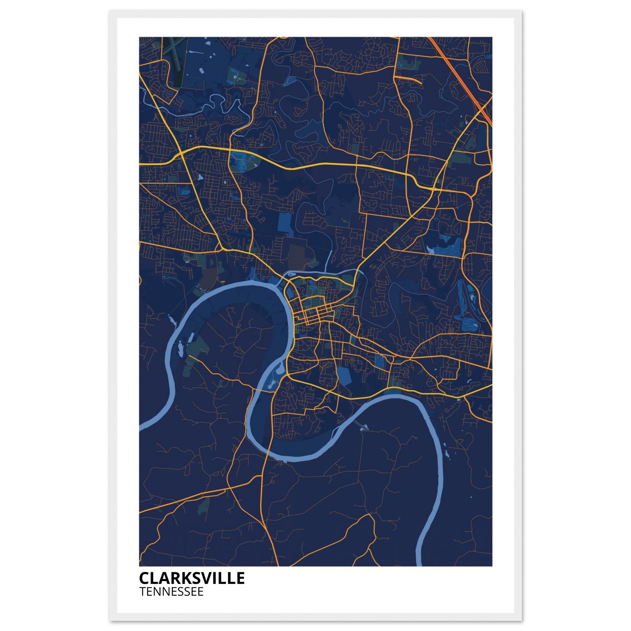 Clarksville Tennessee City Map Poster | Custom Map Art Print - Ink And Atlas