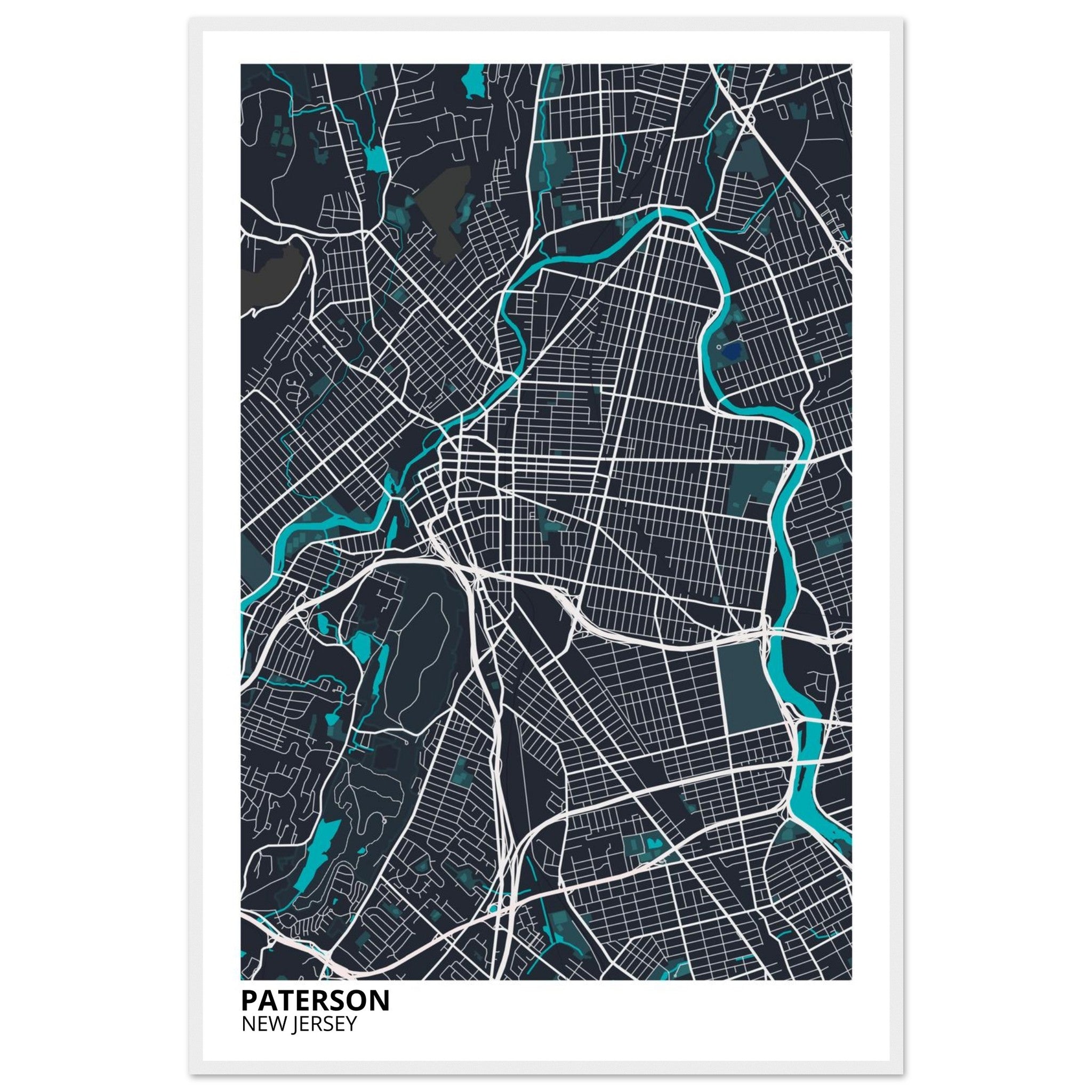 Paterson New Jersey City Map Poster | Custom Map Art Print - Ink And Atlas