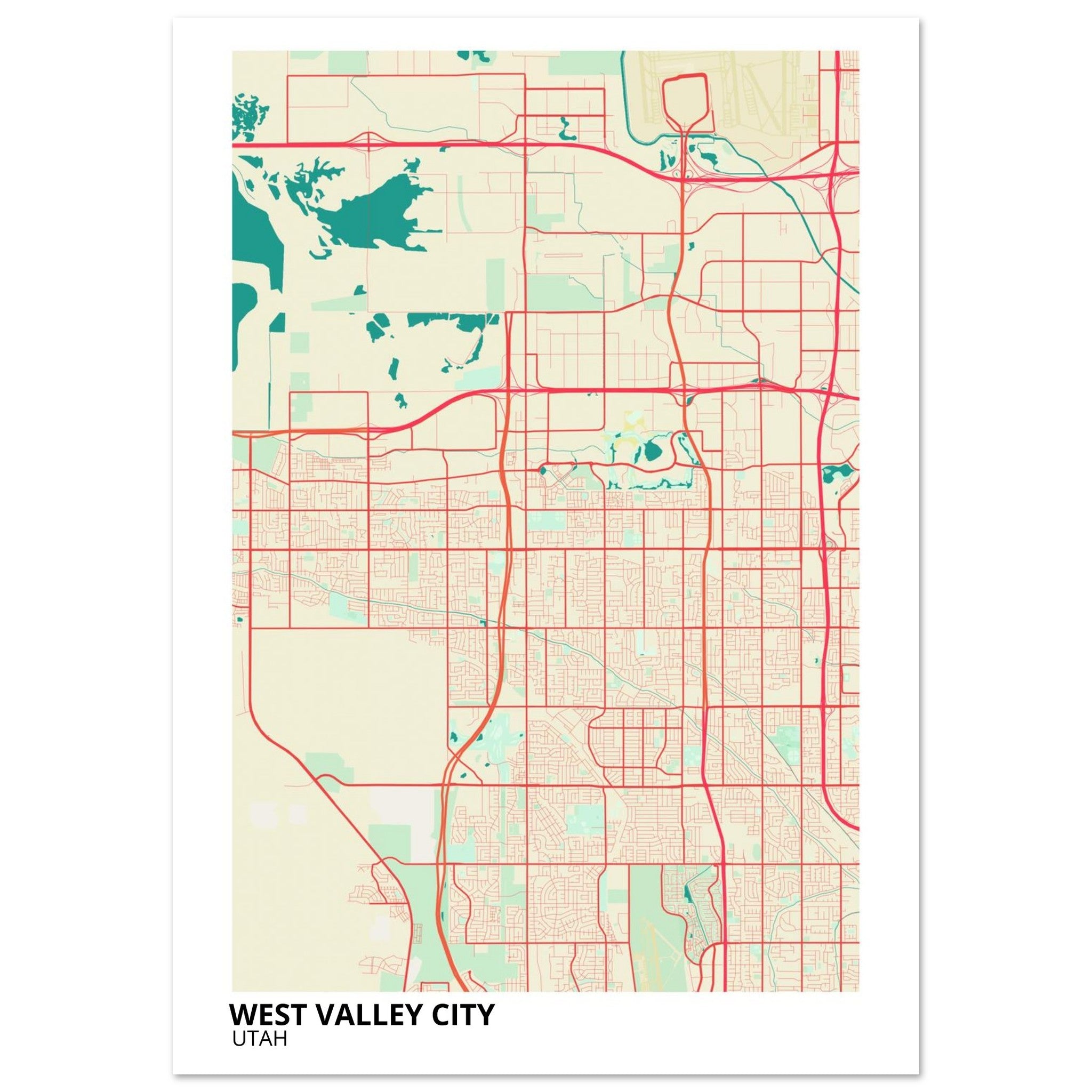 West Valley City Utah City Map Poster | Custom Map Art Print - Ink And Atlas