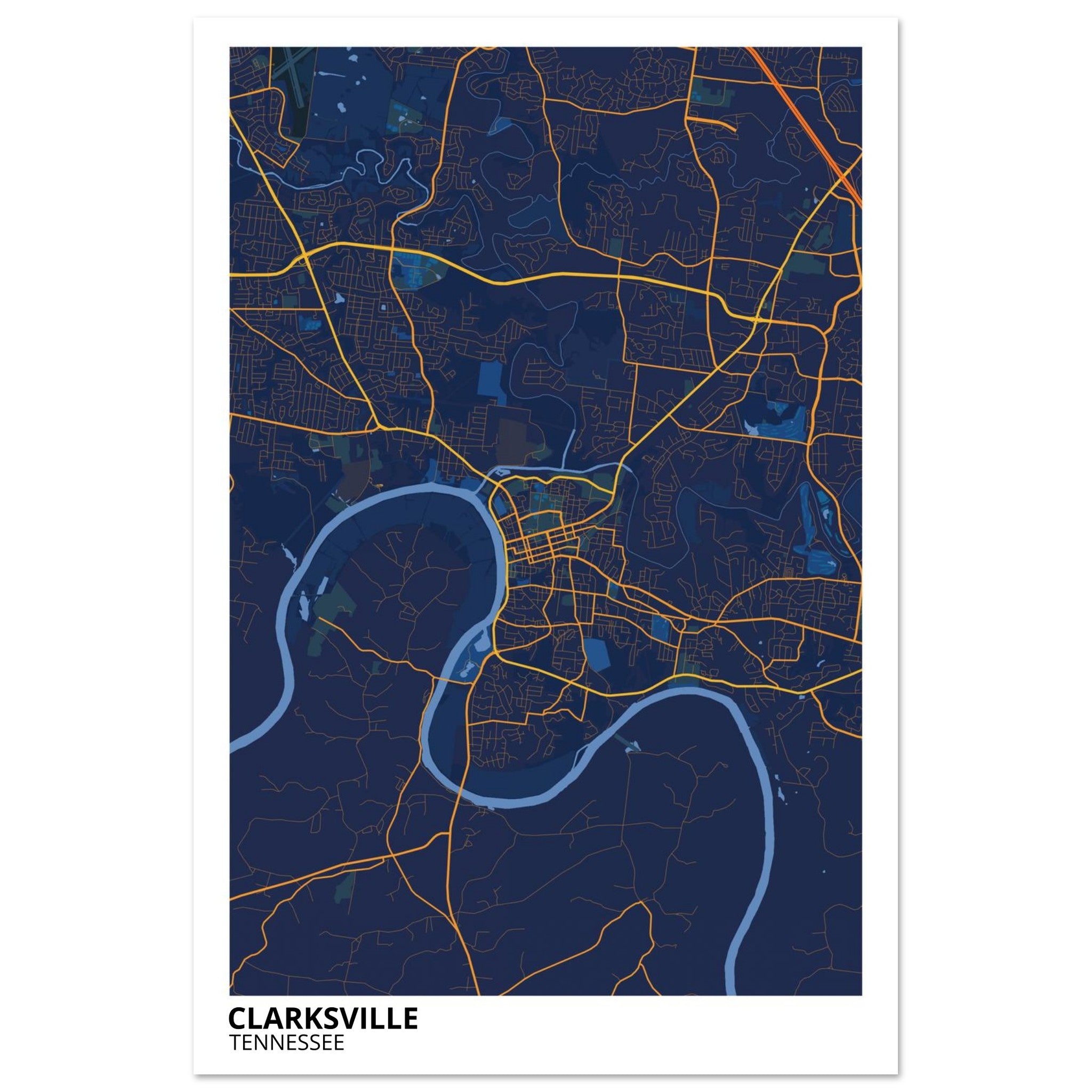Clarksville Tennessee City Map Poster | Custom Map Art Print - Ink And Atlas
