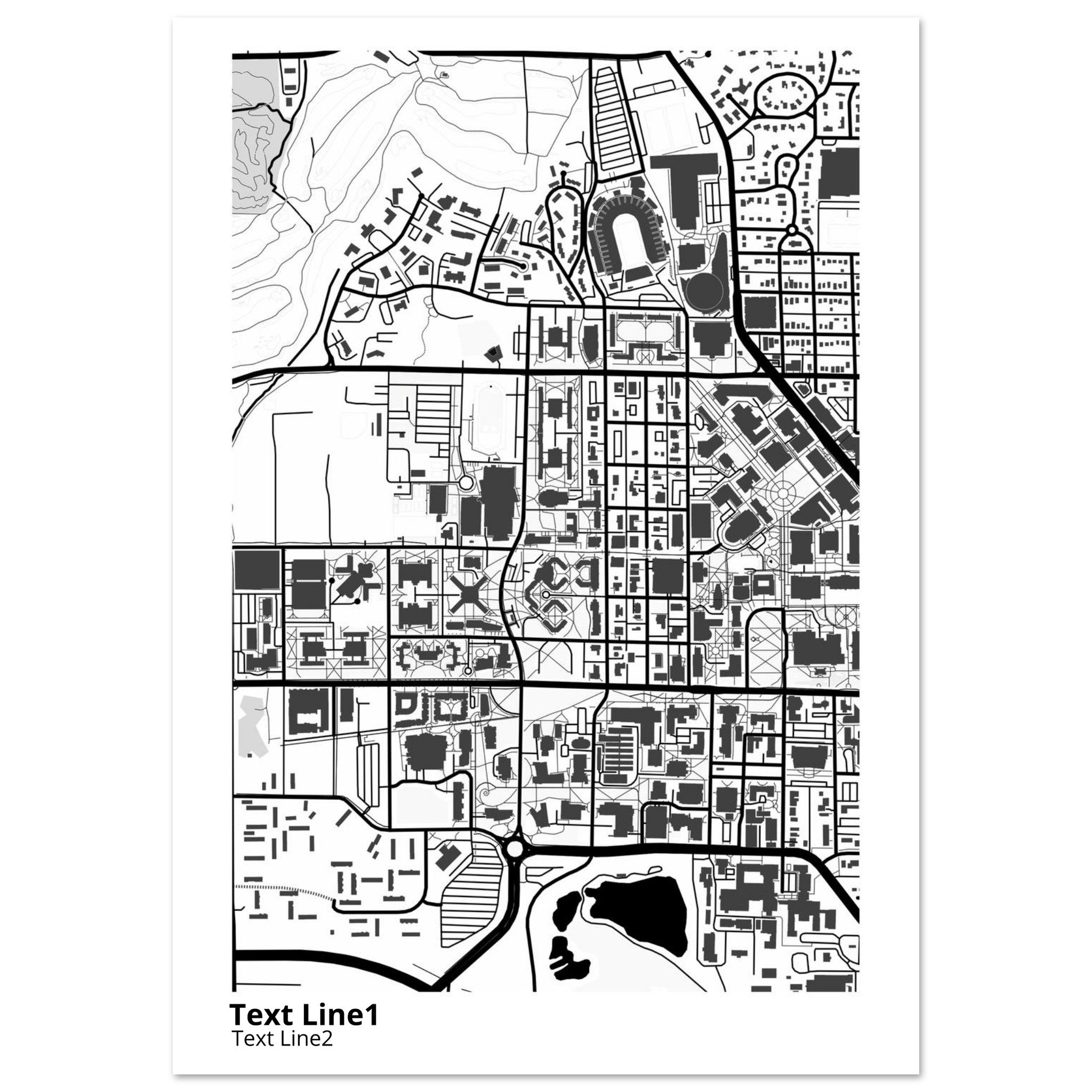 purdue university indiana main campus modern campus map print