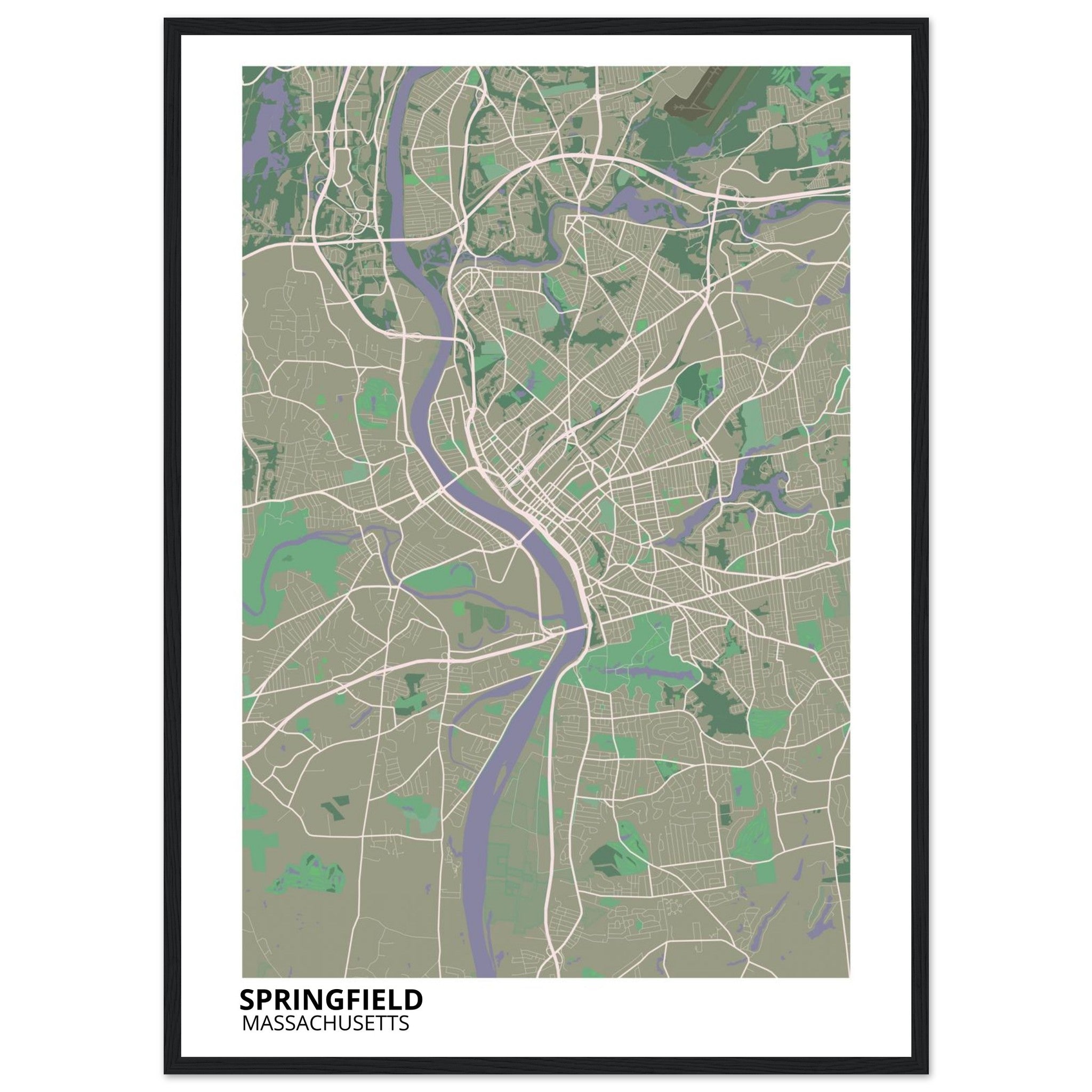 Springfield Massachusetts City Map Poster | Custom Map Art Print - Ink And Atlas