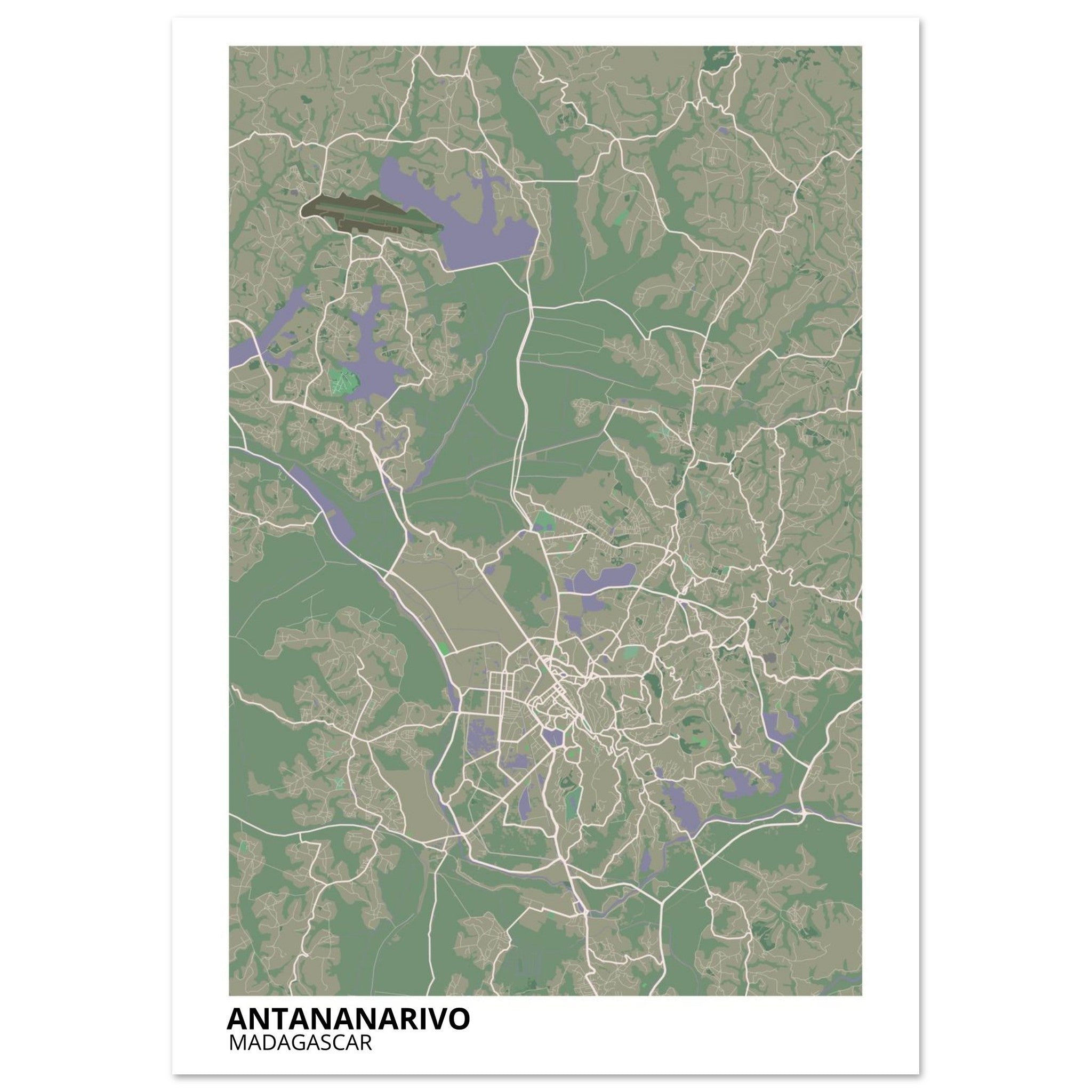 Antananarivo Madagascar City Map Poster | Custom Map Art Print - Ink And Atlas