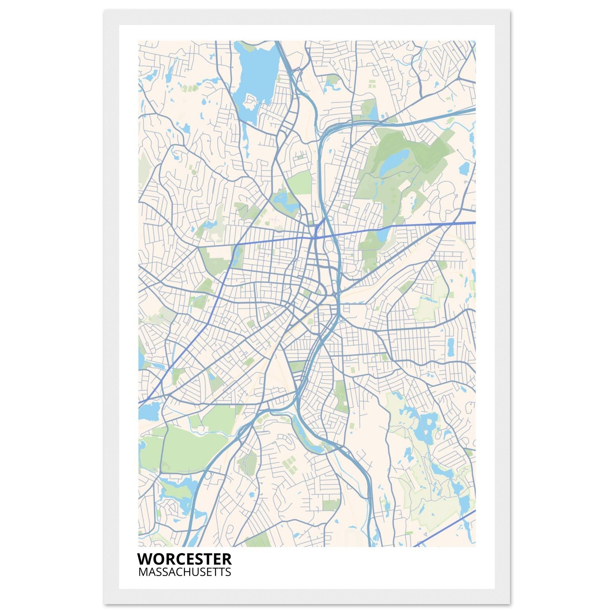 worcester map poster print