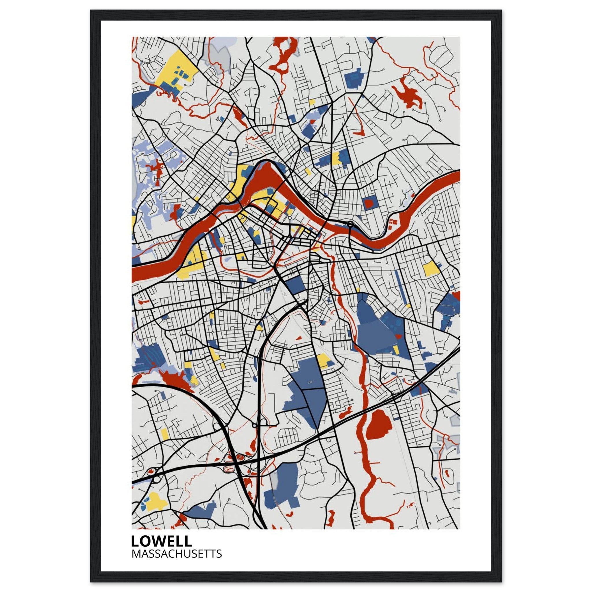 lowell massachusetts map poster print