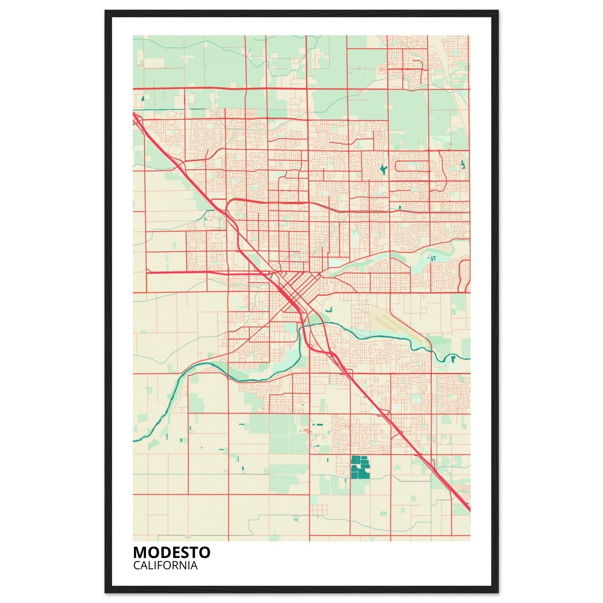 Modesto California City Map Poster | Custom Map Art Print - Ink And Atlas