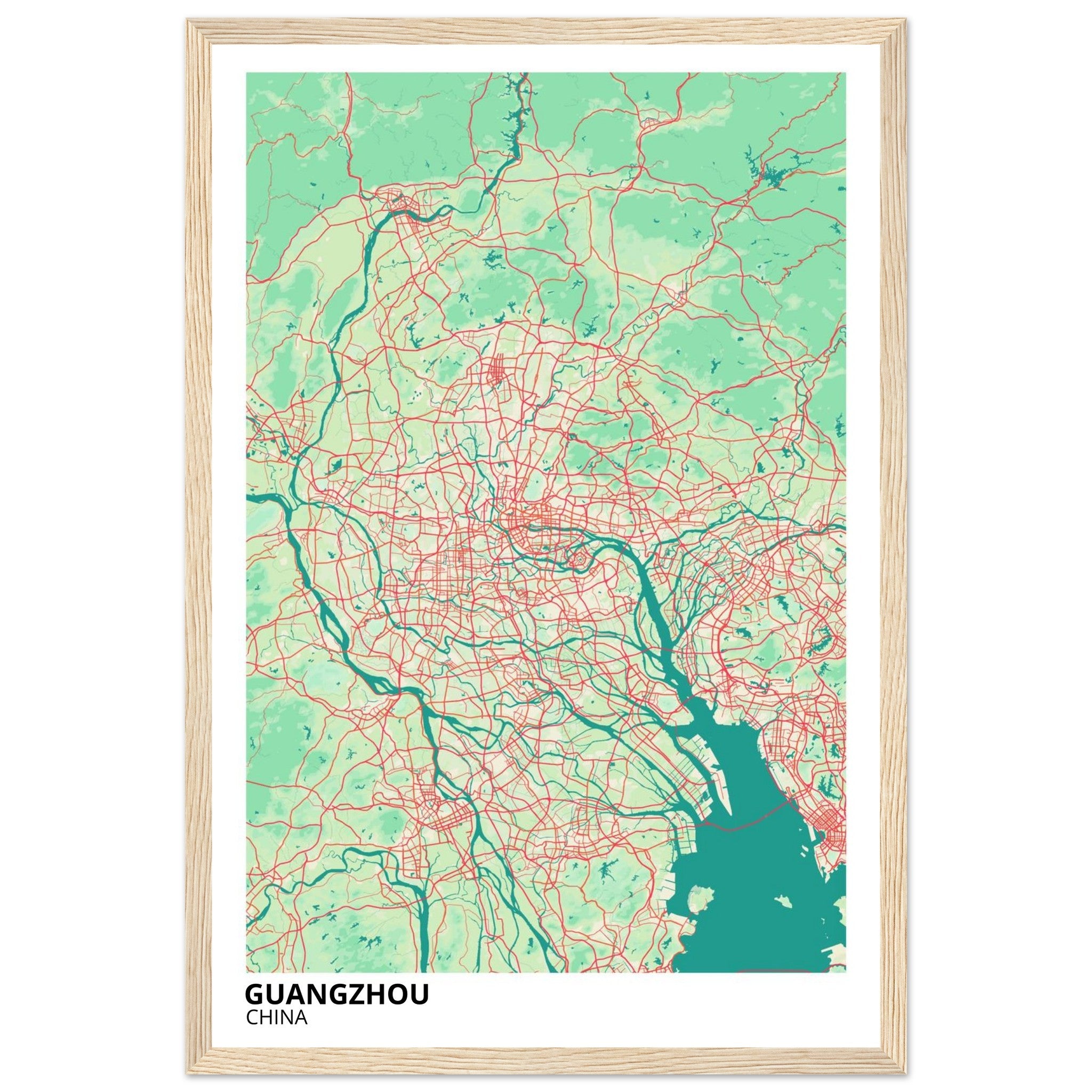 guangzhou china map poster print