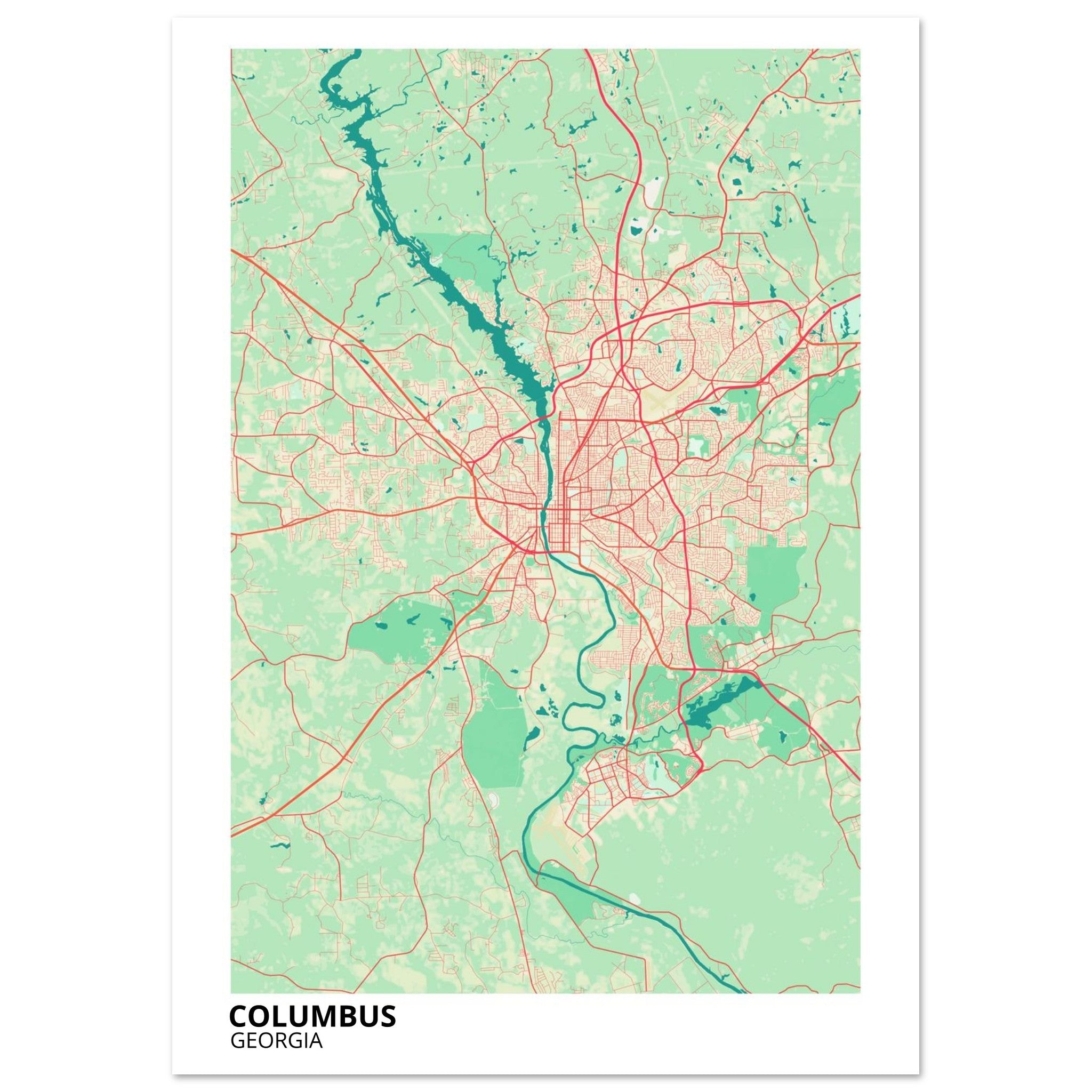 Columbus Georgia City Map Poster | Custom Map Art Print - Ink And Atlas