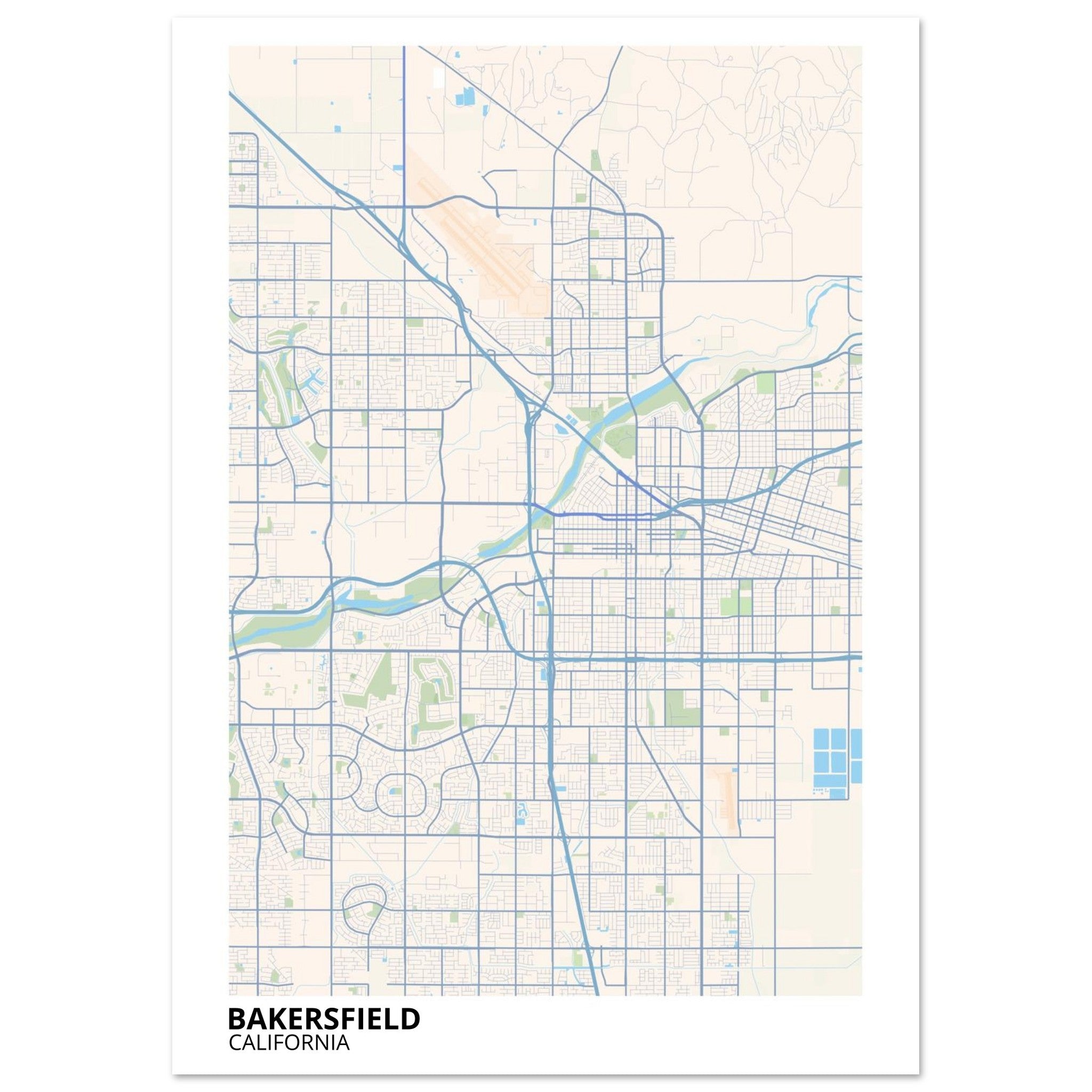 bakersfield map poster print