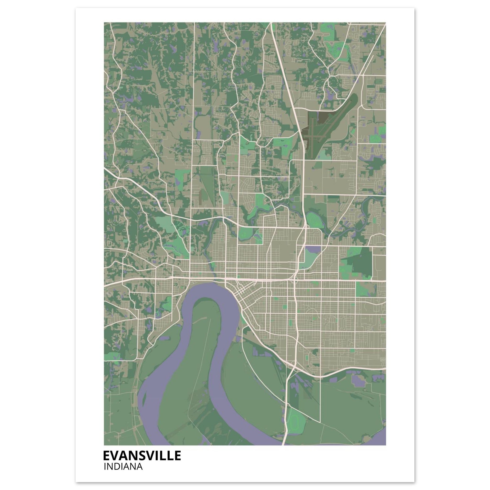 Evansville Indiana City Map Poster | Custom Map Art Print - Ink And Atlas