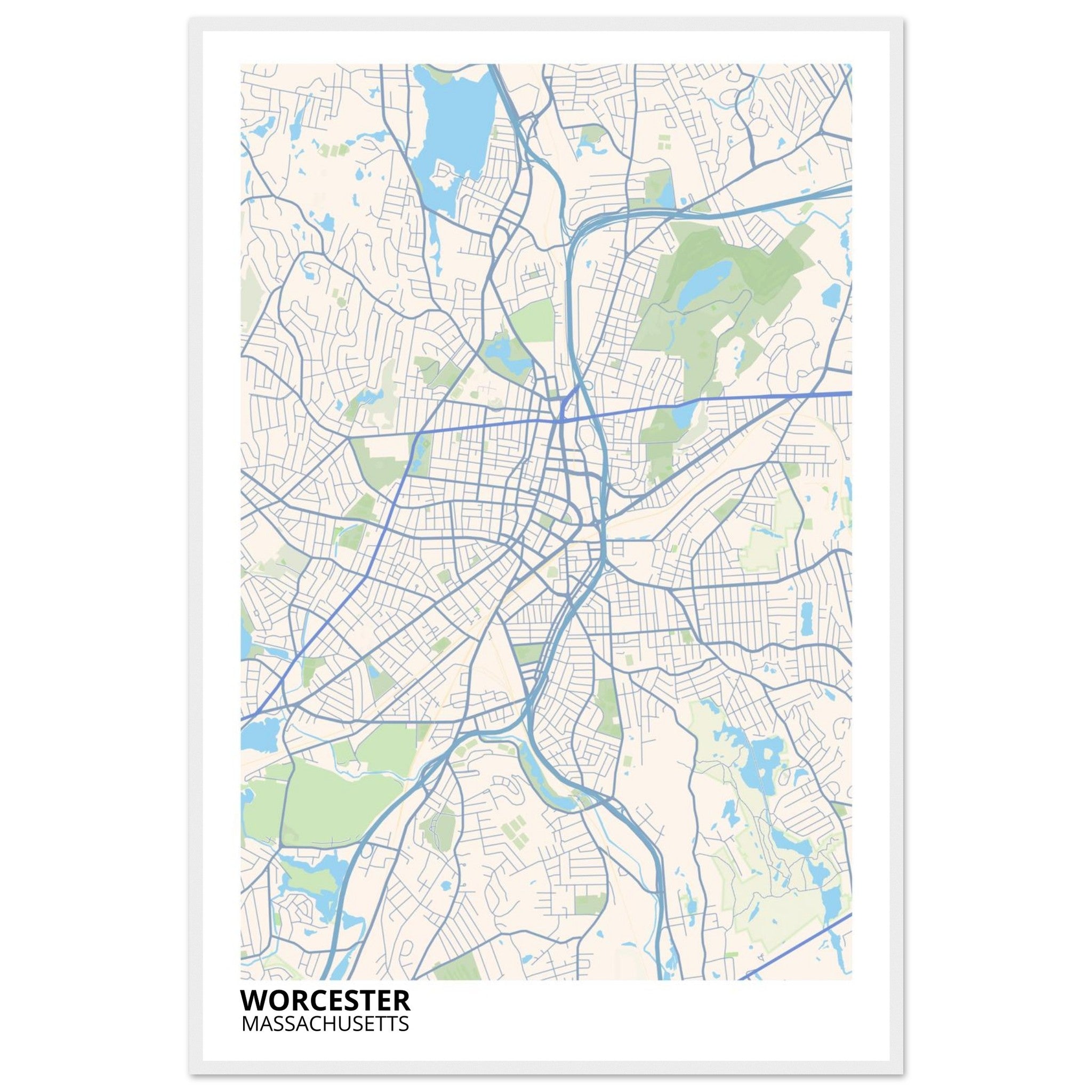 worcester map poster print