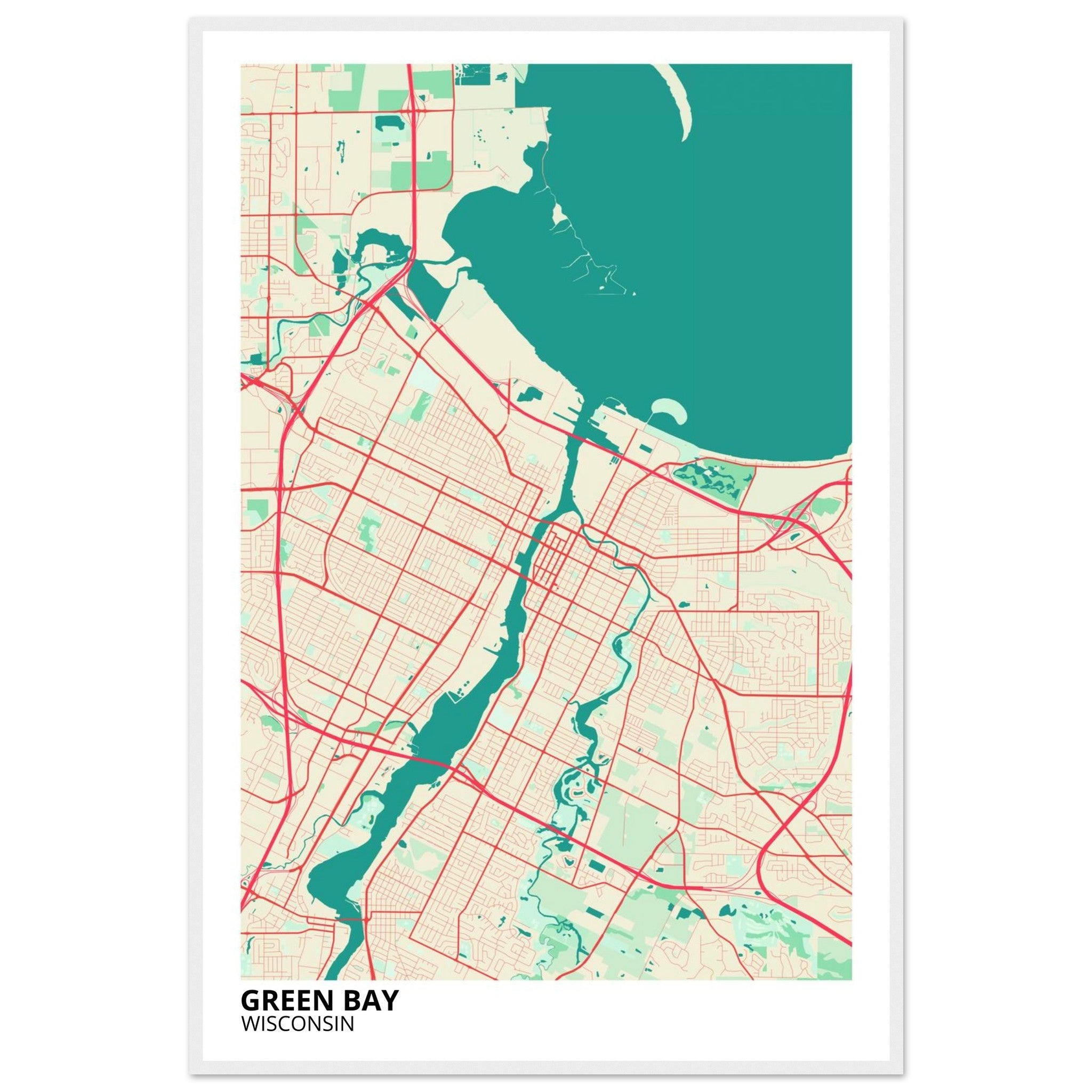 Green Bay Wisconsin City Map Poster | Custom Map Art Print - Ink And Atlas