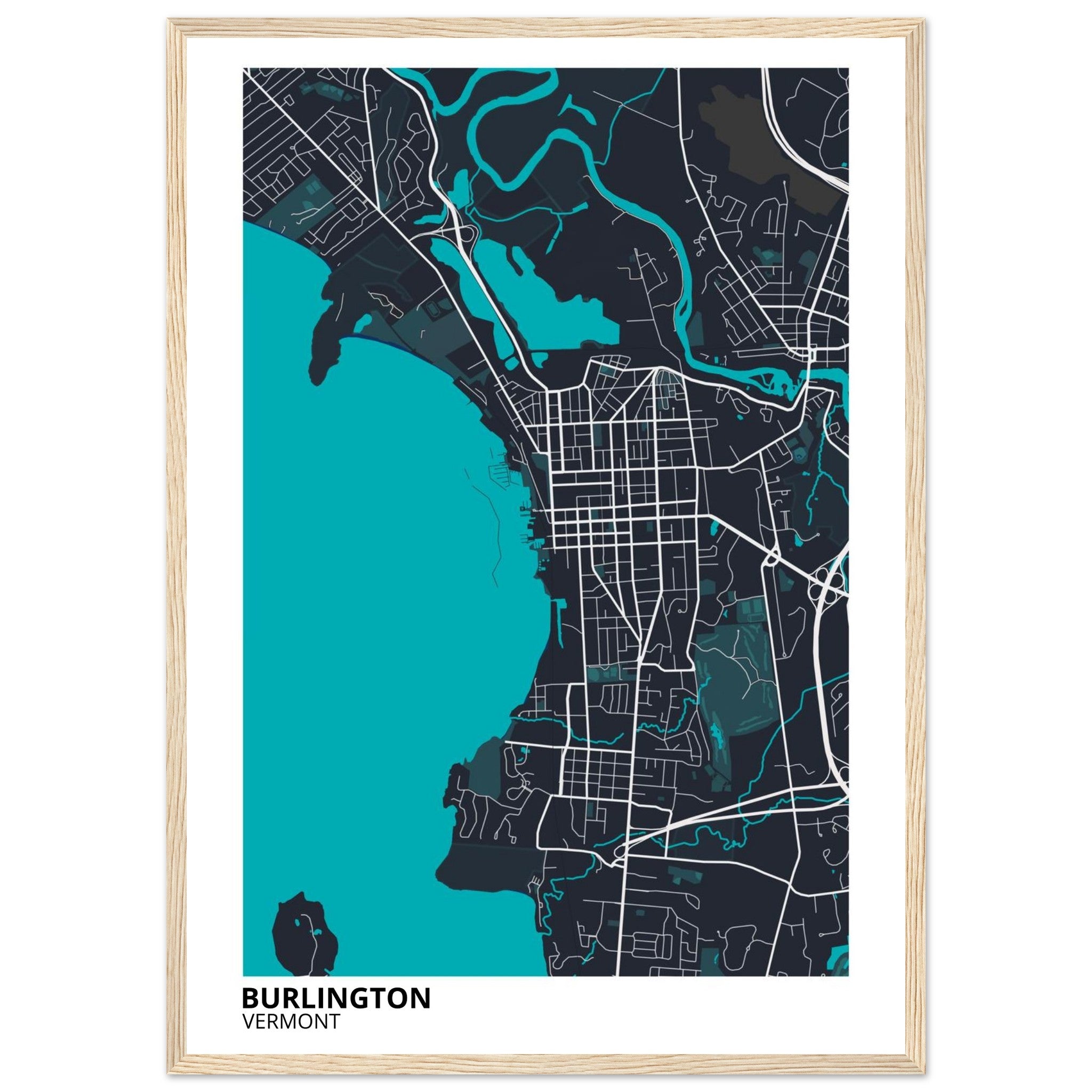 Burlington Vermont City Map Poster | Custom Map Art Print - Ink And Atlas