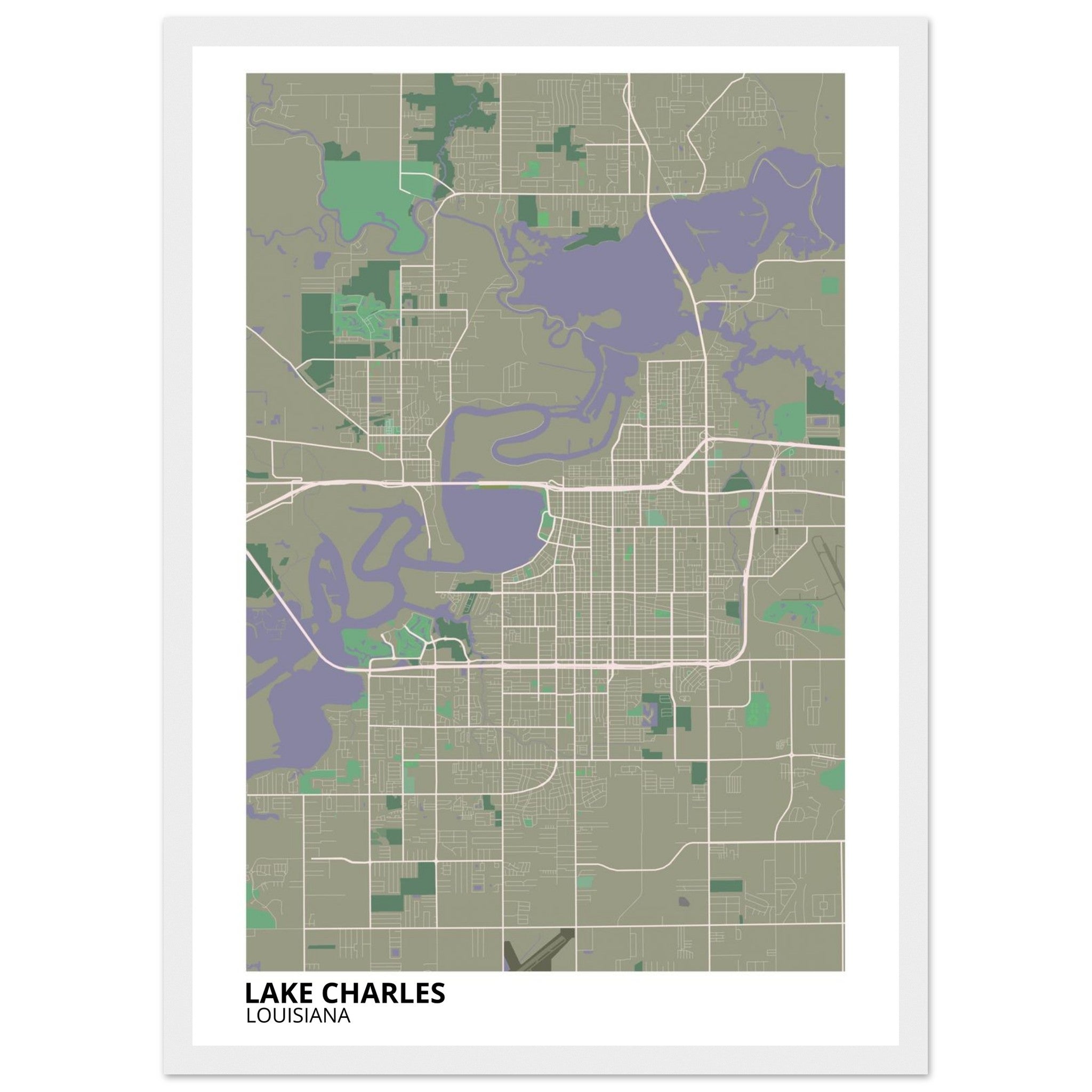 Lake Charles Louisiana City Map Poster | Custom Map Art Print - Ink And Atlas