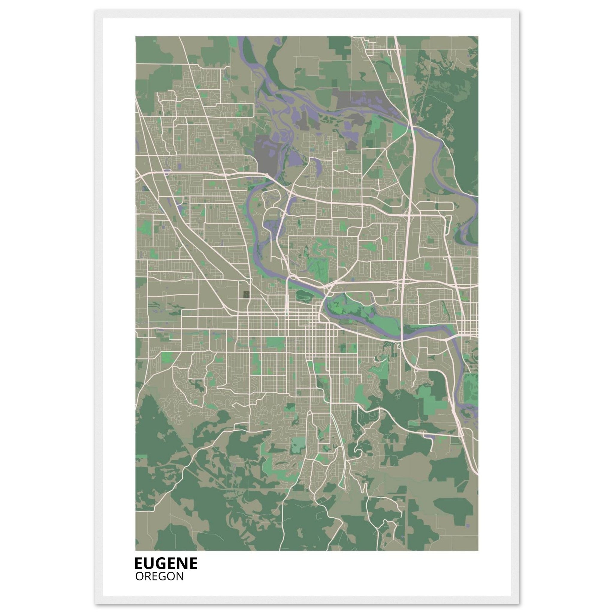 Eugene Oregon City Map Poster | Custom Map Art Print - Ink And Atlas