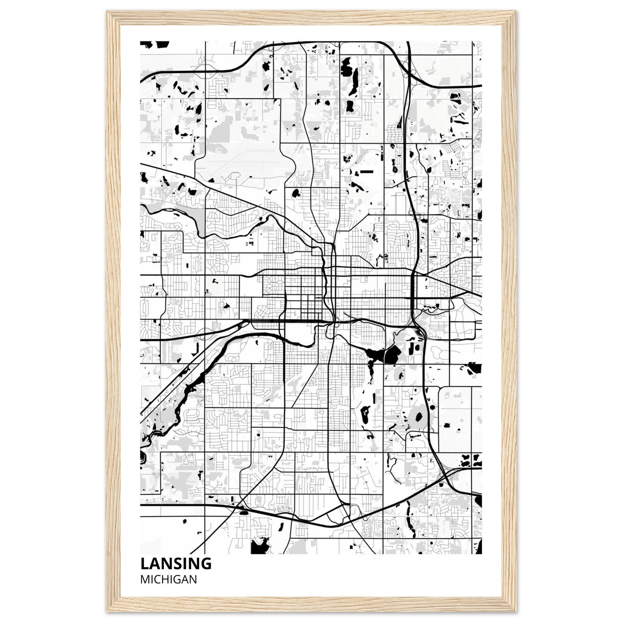 lansing map poster print