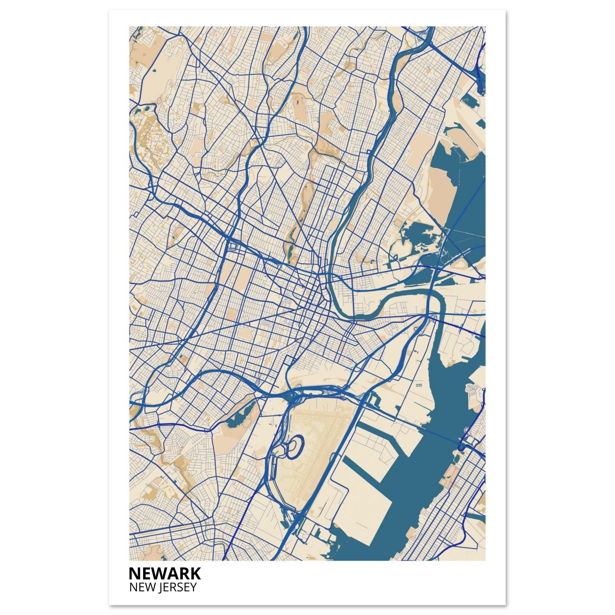 Newark New Jersey City Map Poster | Custom Map Art Print - Ink And Atlas