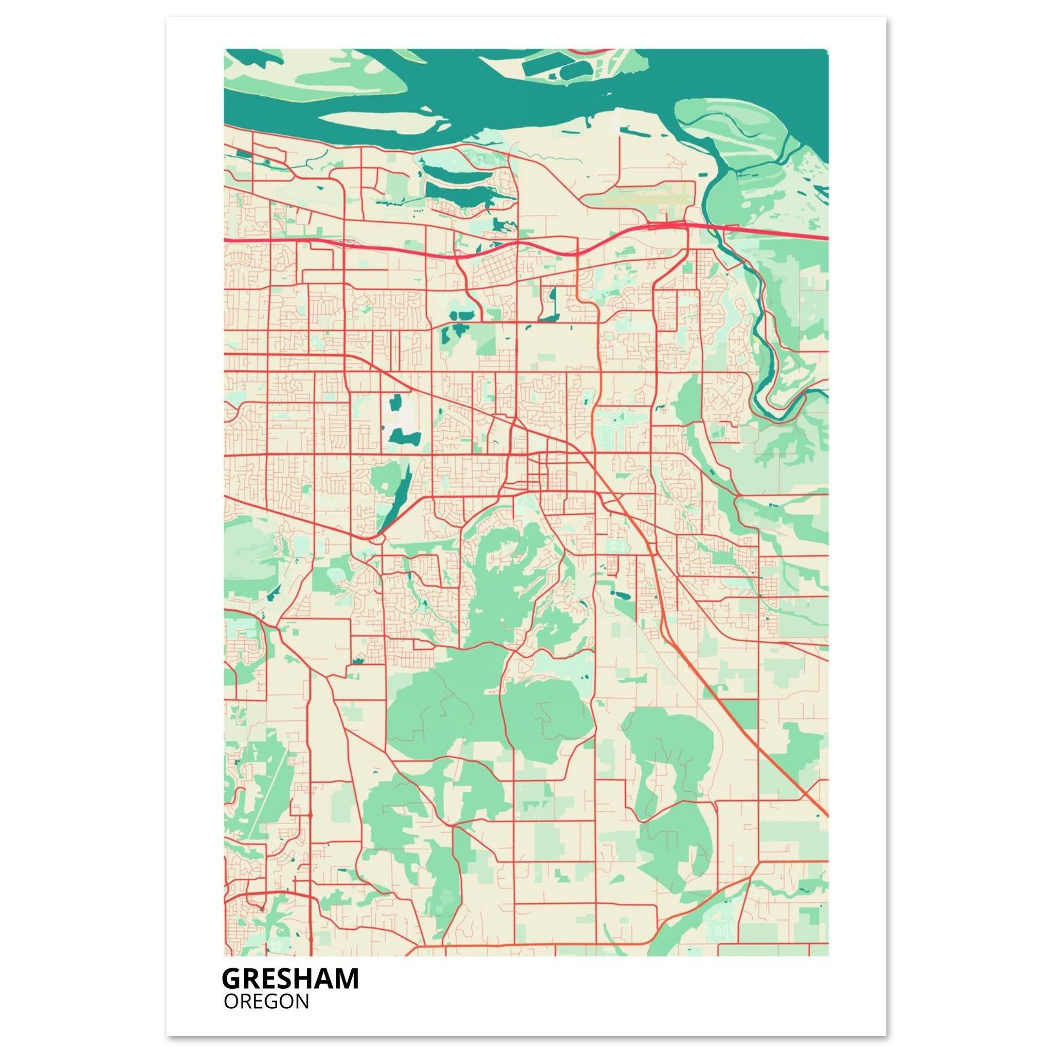 Gresham Oregon City Map Poster | Custom Map Art Print - Ink And Atlas
