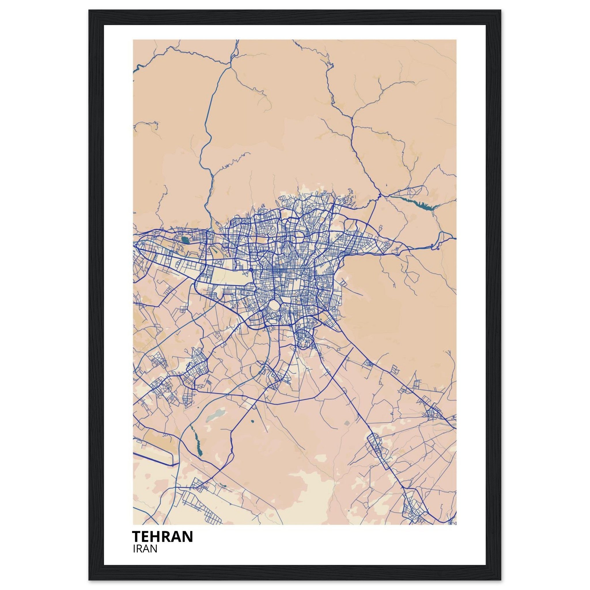 tehran iran map poster print