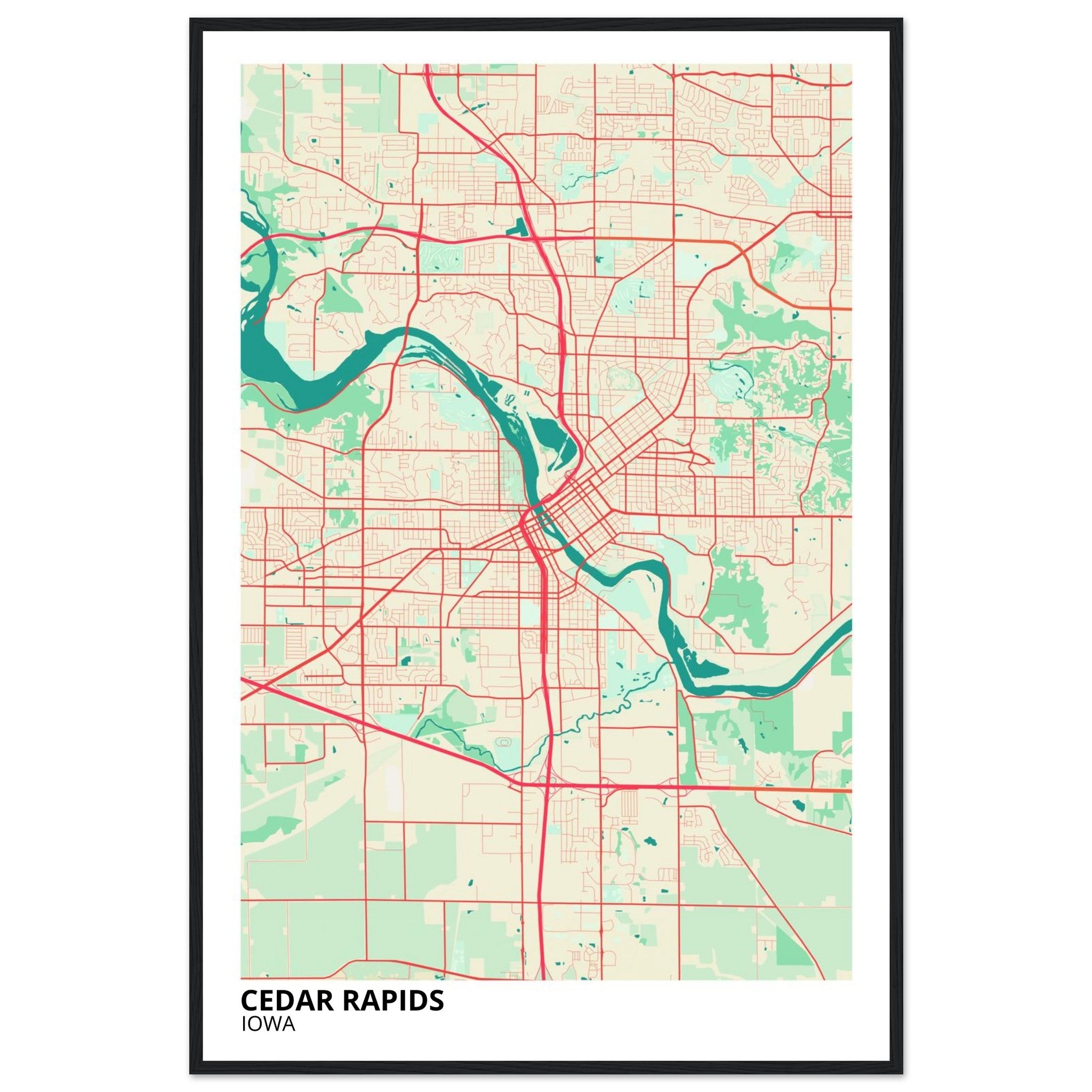 Cedar Rapids Iowa City Map Poster | Custom Map Art Print - Ink And Atlas