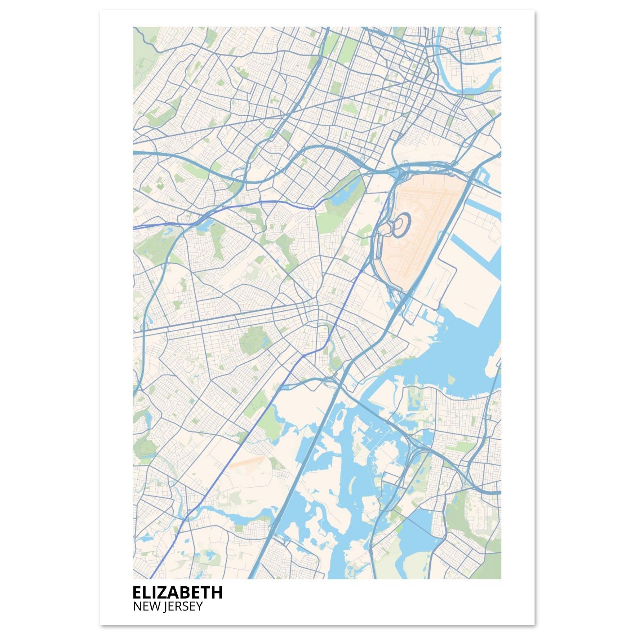 Elizabeth New Jersey City Map Poster | Custom Map Art Print - Ink And Atlas