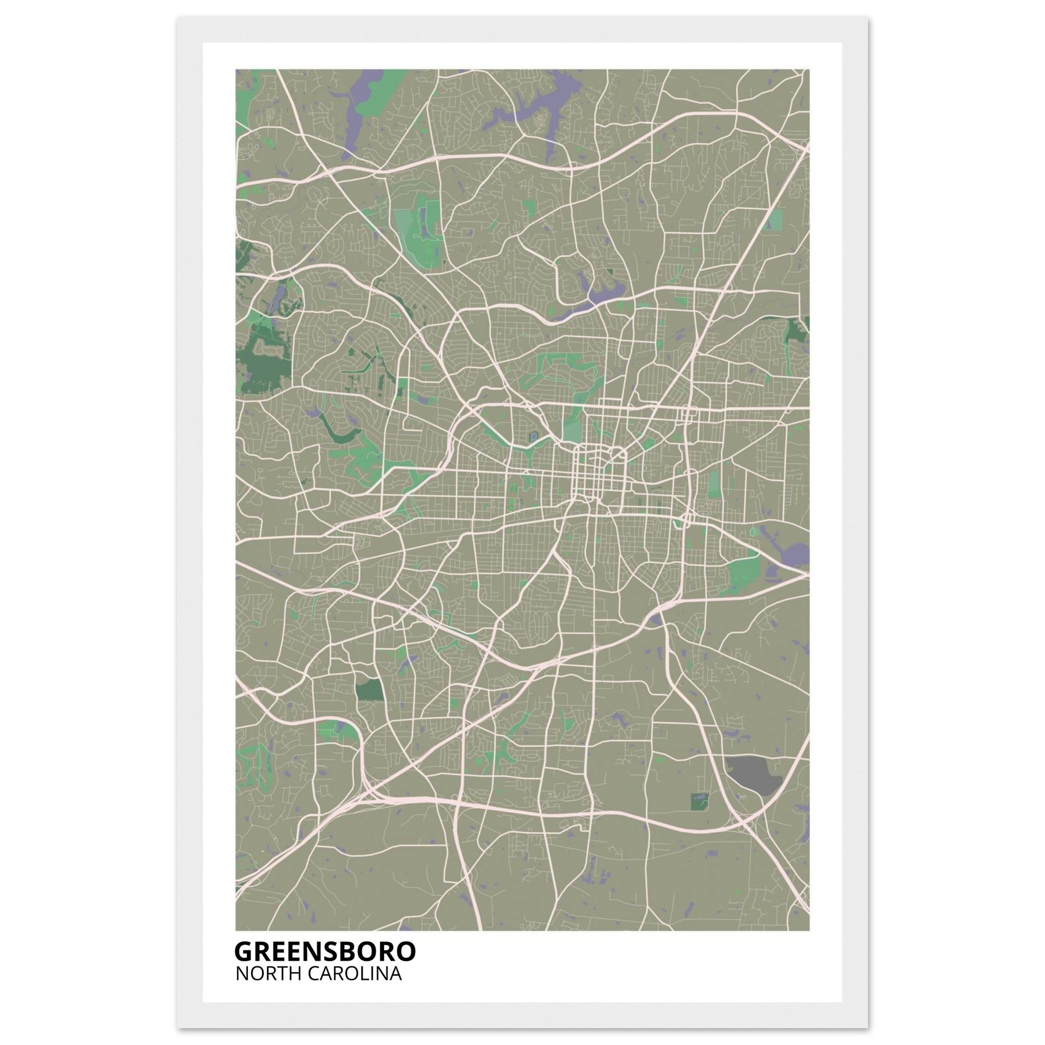 Greensboro North Carolina City Map Poster | Custom Map Art Print - Ink And Atlas