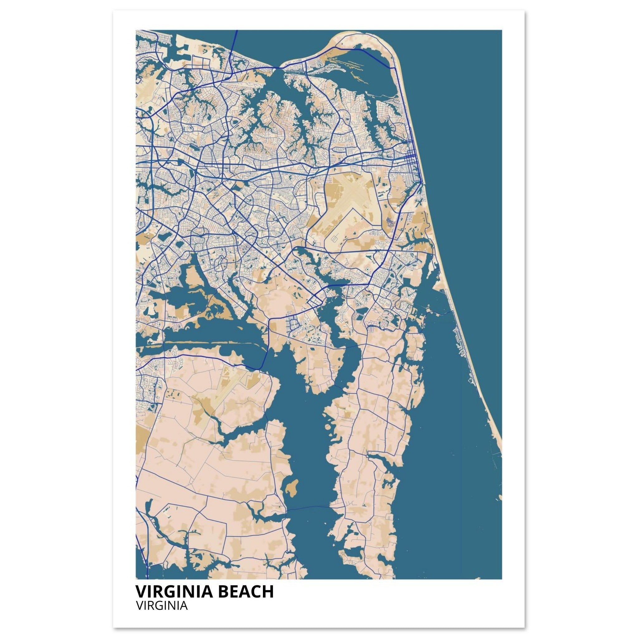 virginia beach map poster print