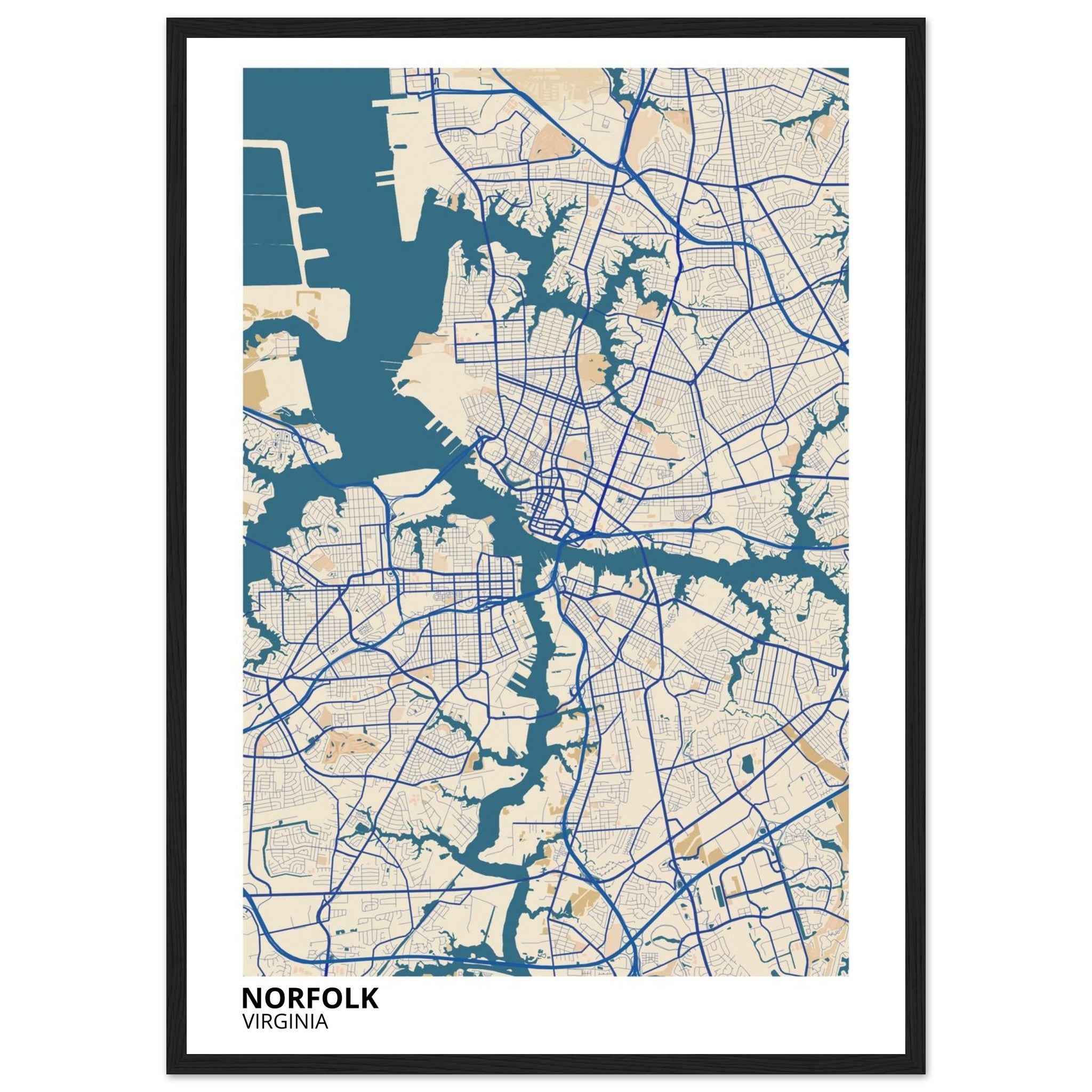 Norfolk Virginia City Map Poster | Custom Map Art Print - Ink And Atlas