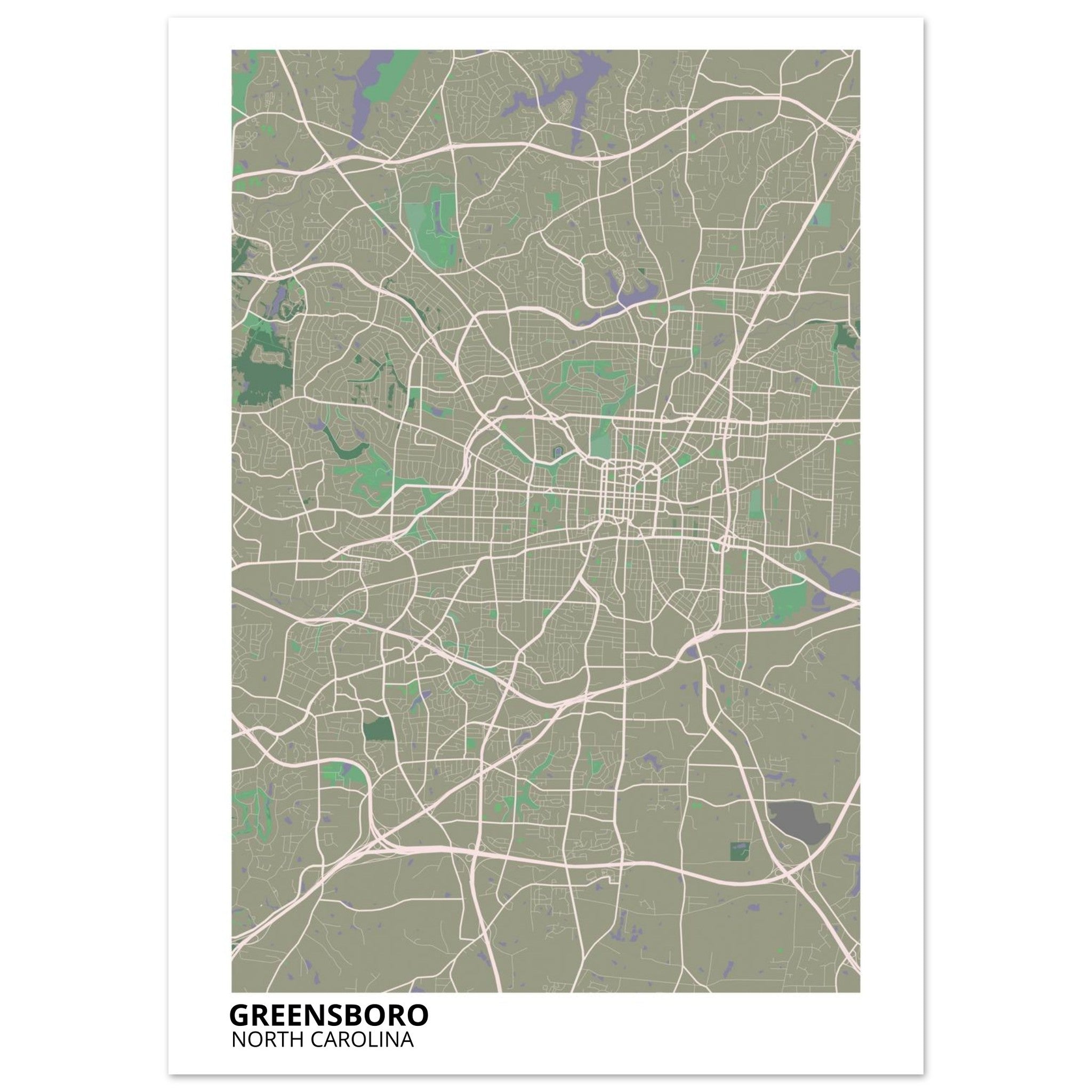 Greensboro North Carolina City Map Poster | Custom Map Art Print - Ink And Atlas