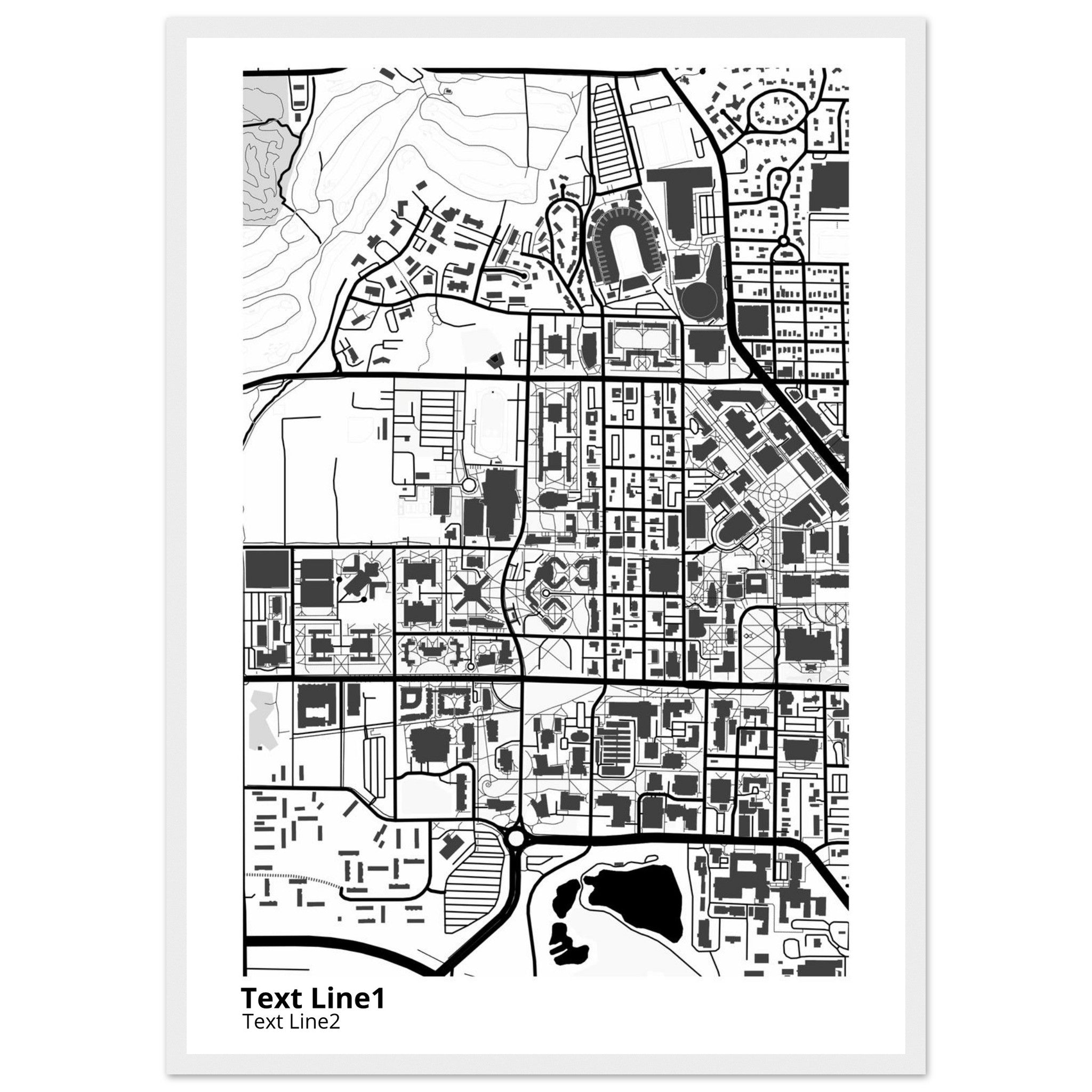 purdue university indiana main campus modern campus map print