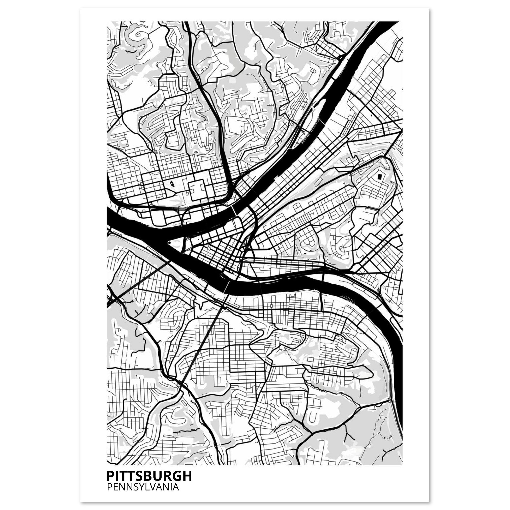 pittsburgh map poster print