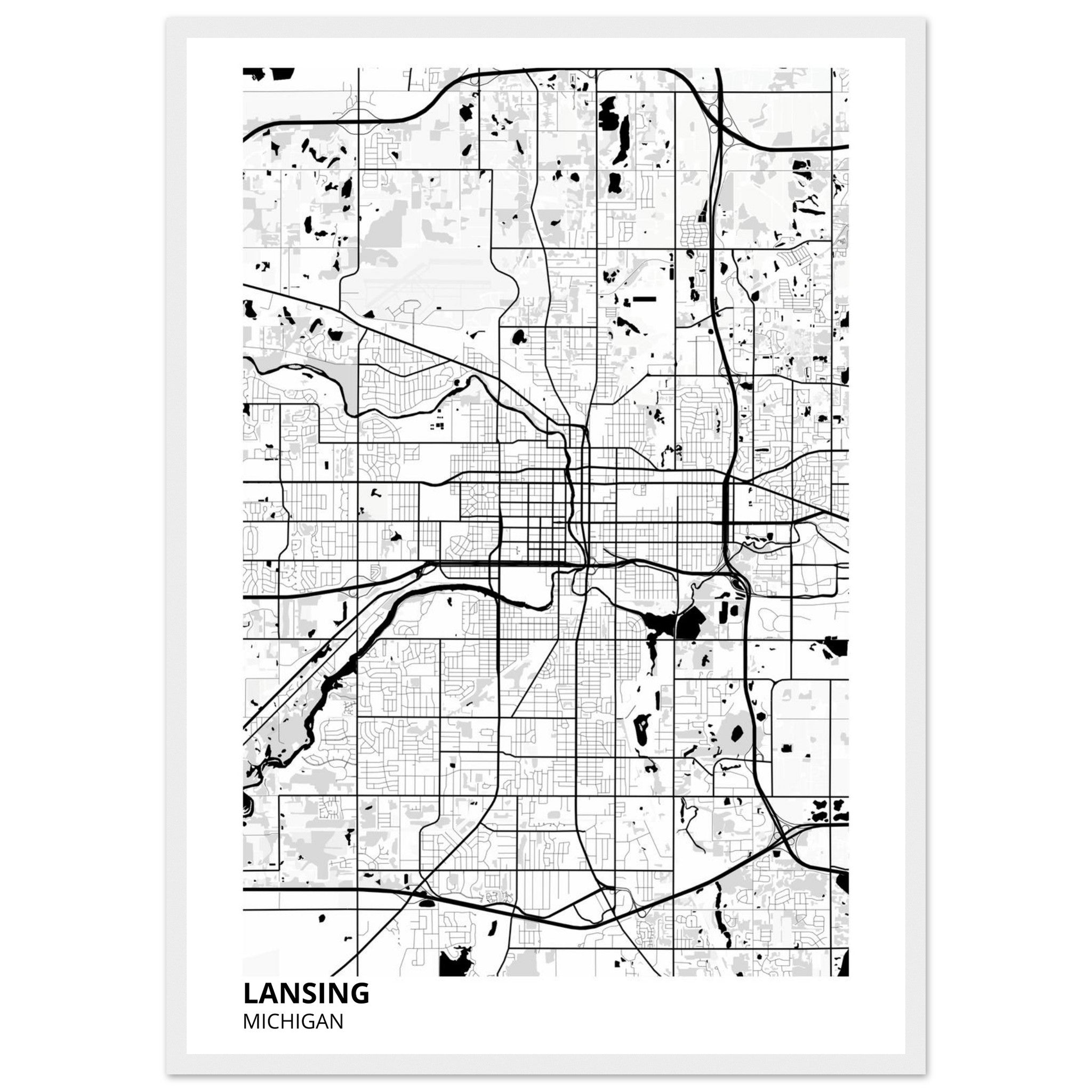 lansing map poster print
