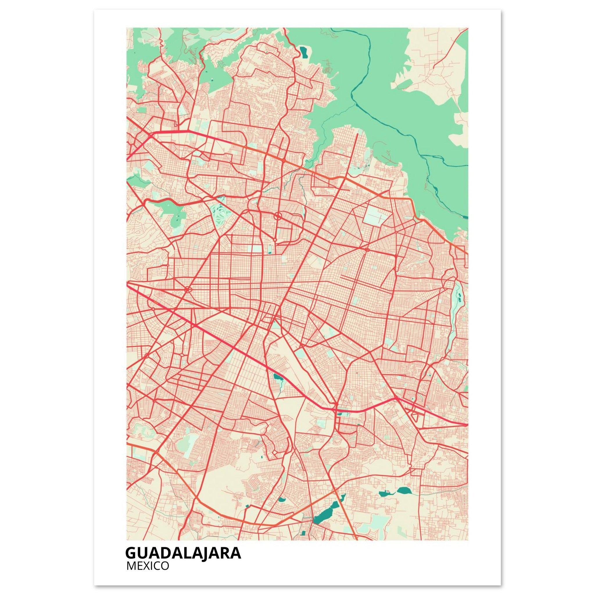 Guadalajara Mexico City Map Poster | Custom Map Art Print - Ink And Atlas