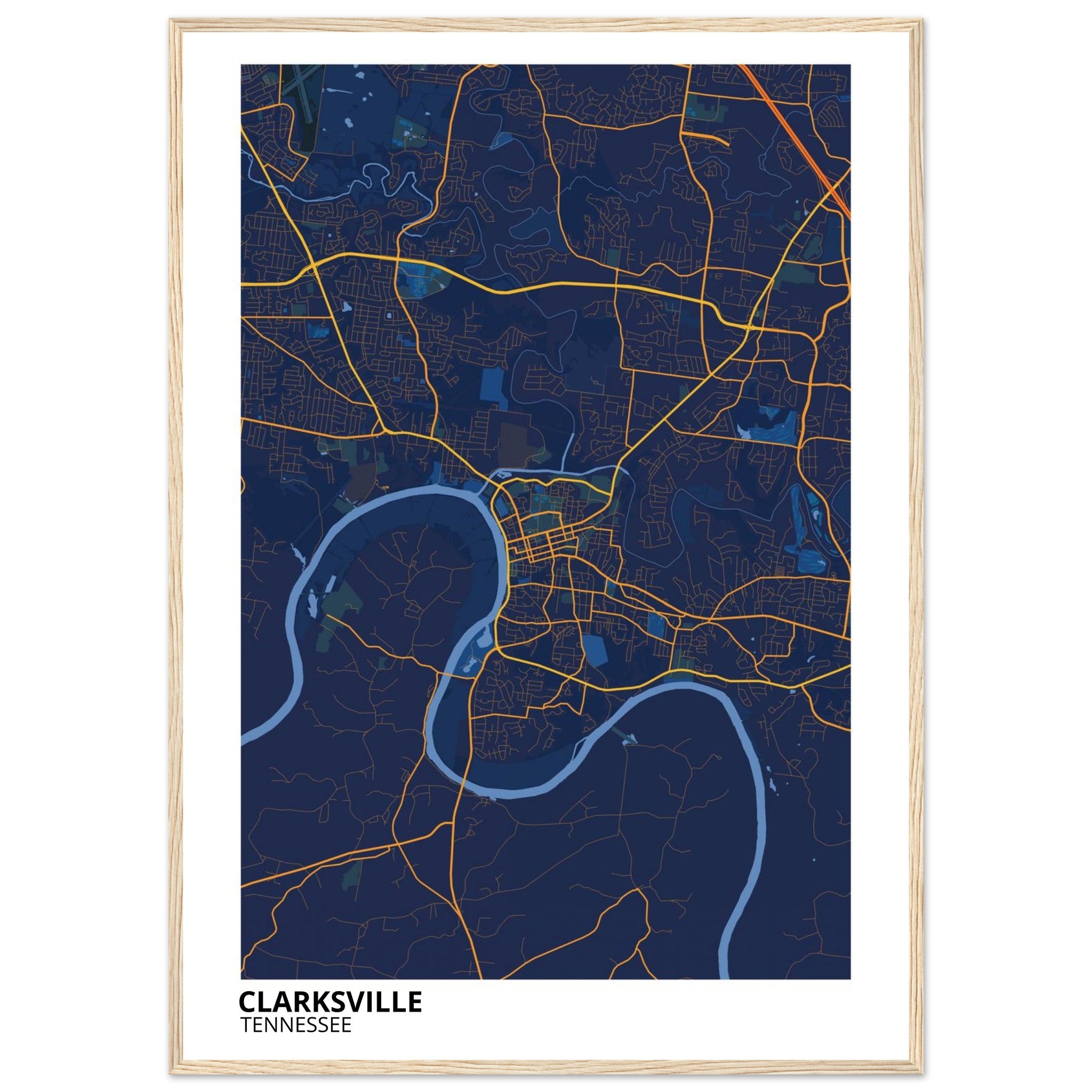 Clarksville Tennessee City Map Poster | Custom Map Art Print - Ink And Atlas