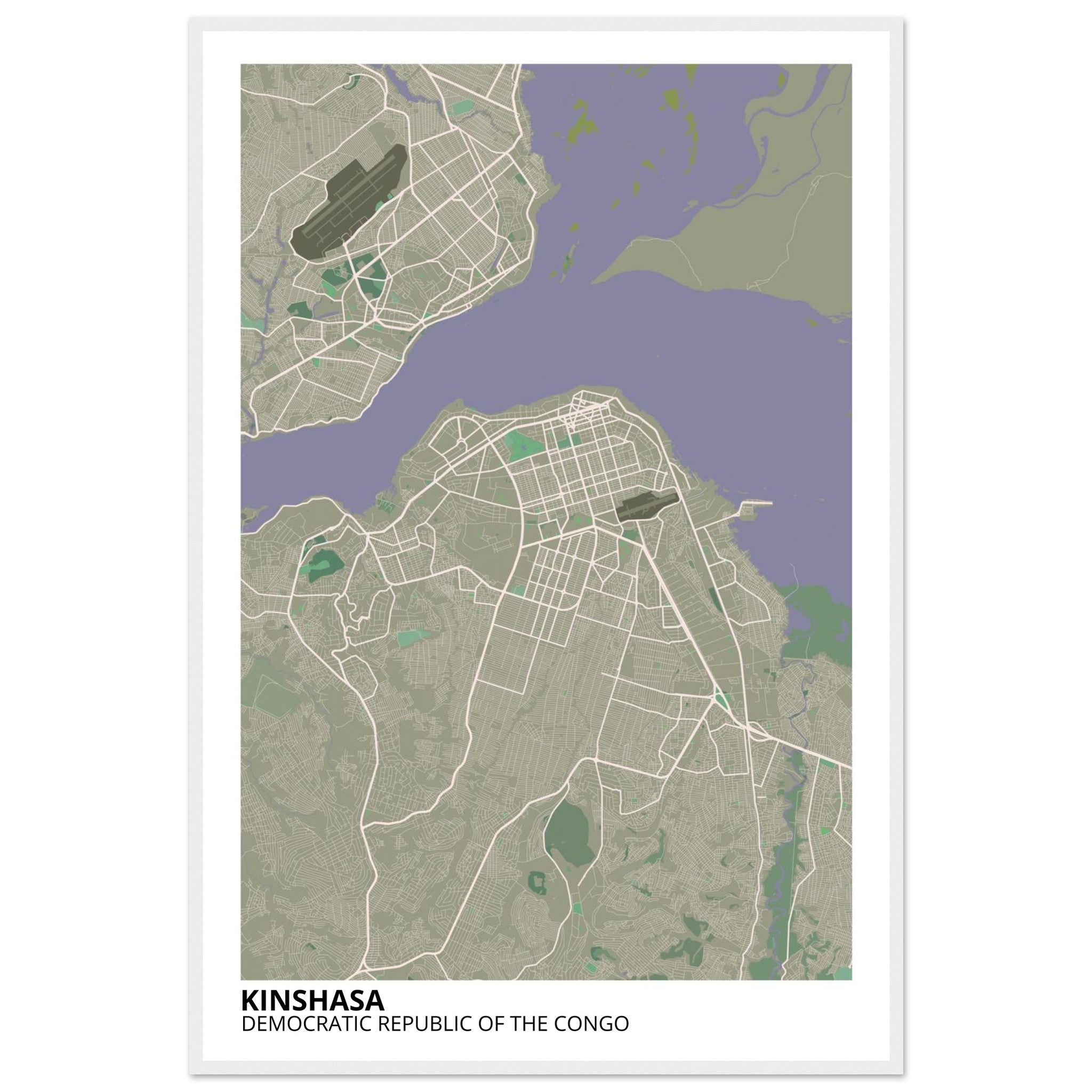 Kinshasa Congo City Map Poster | Custom Map Art Print - Ink And Atlas