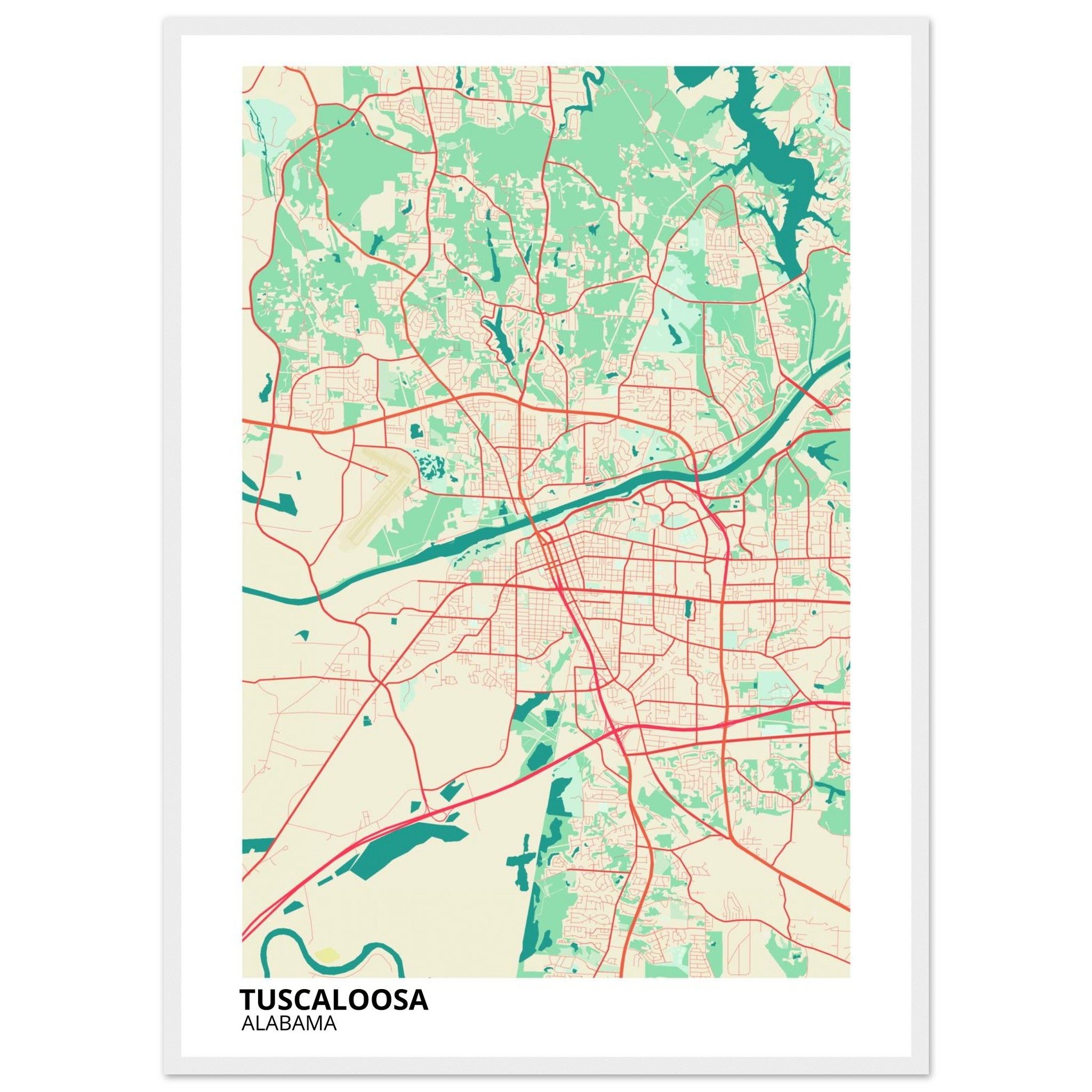 Tuscaloosa Alabama City Map Poster | Custom Map Art Print - Ink And Atlas