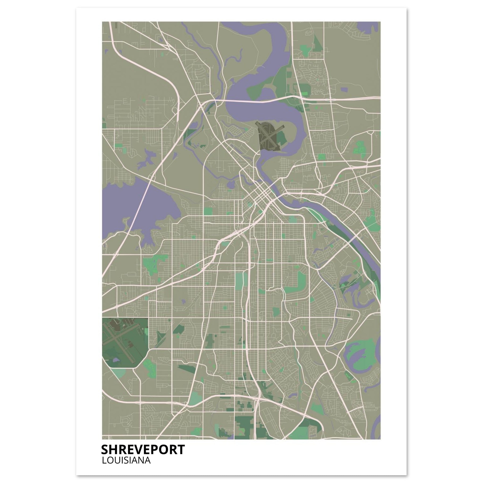 Shreveport Louisiana City Map Poster | Custom Map Art Print - Ink And Atlas