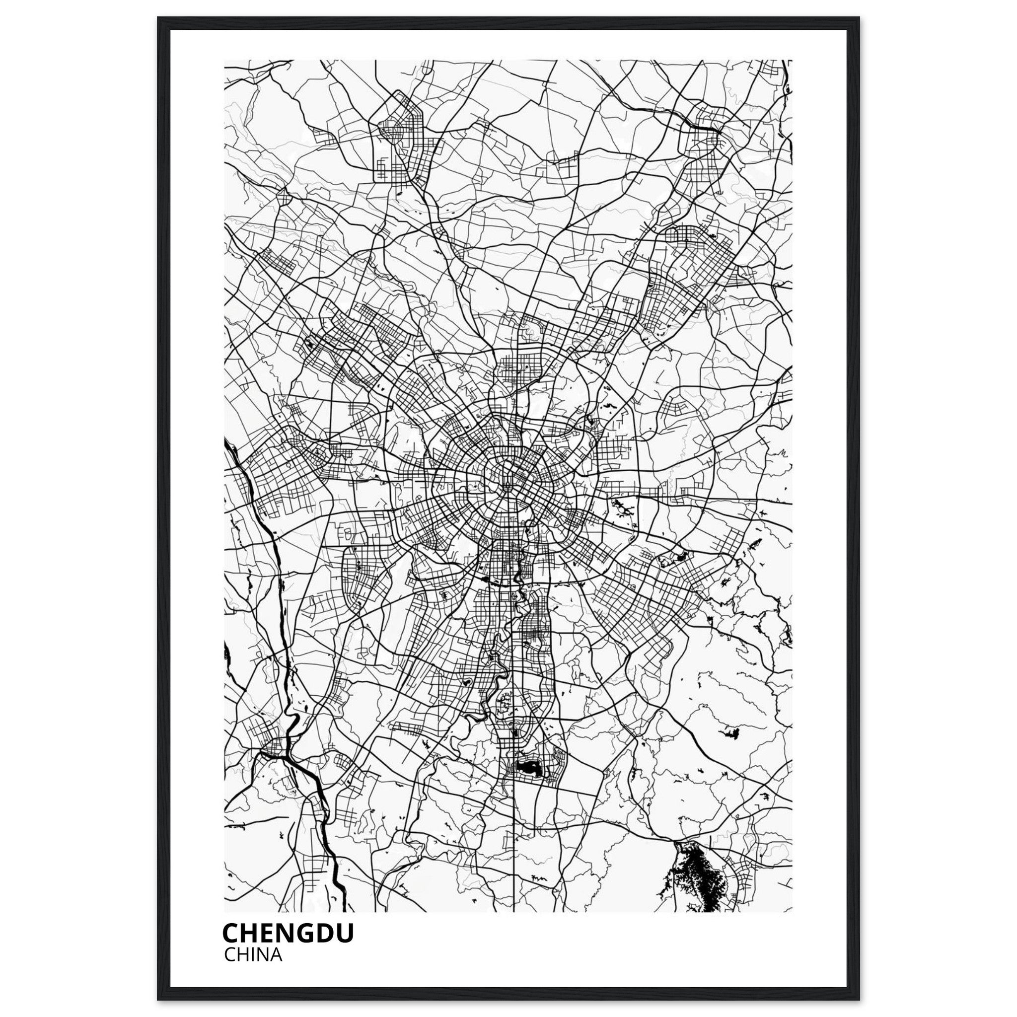 chengdu china map poster print