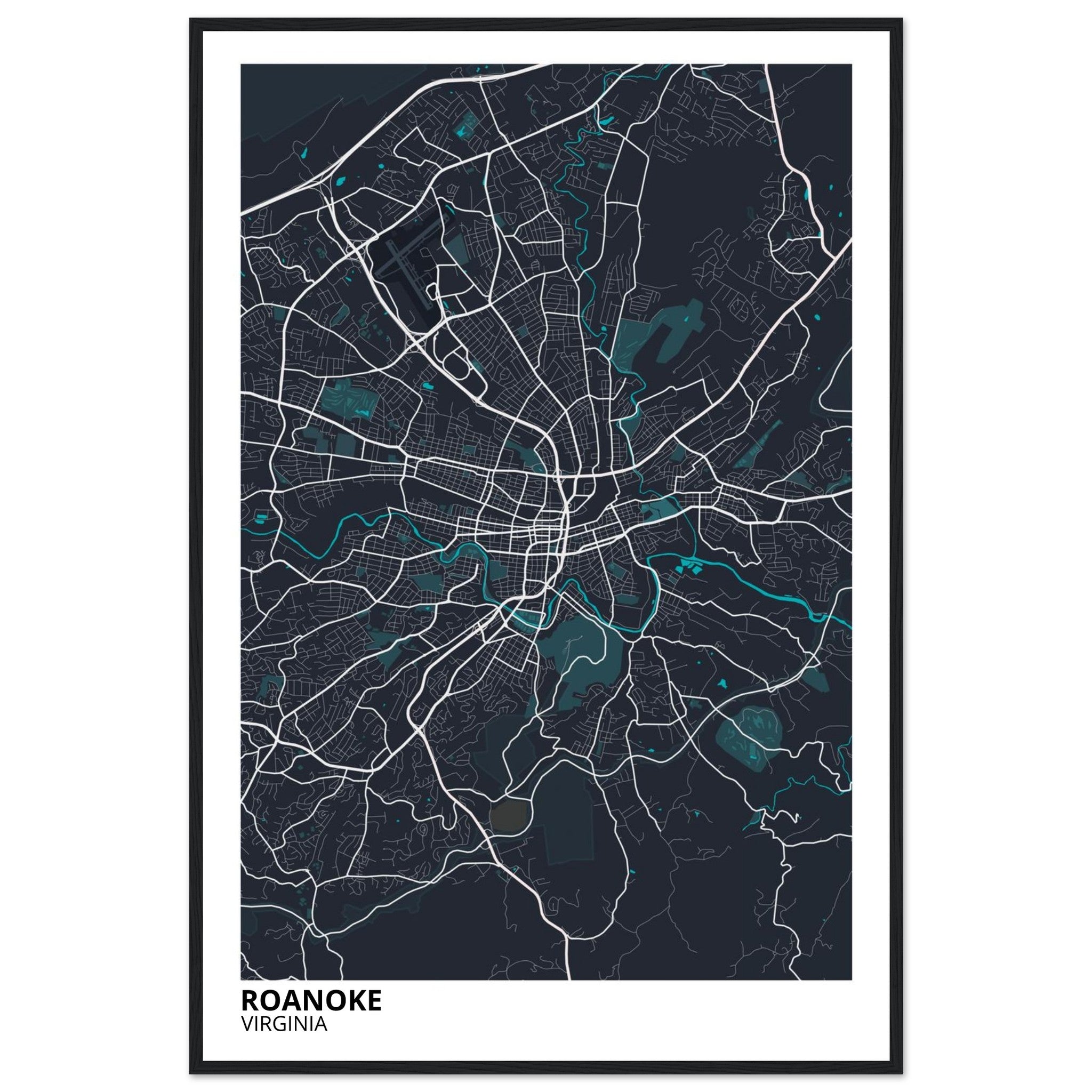 Roanoke Virginia City Map Poster | Custom Map Art Print - Ink And Atlas