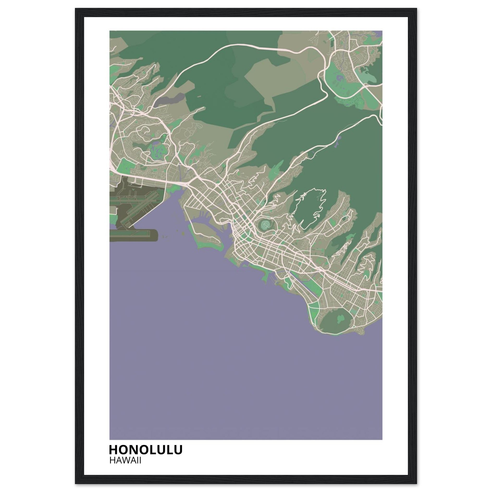 honolulu map poster print