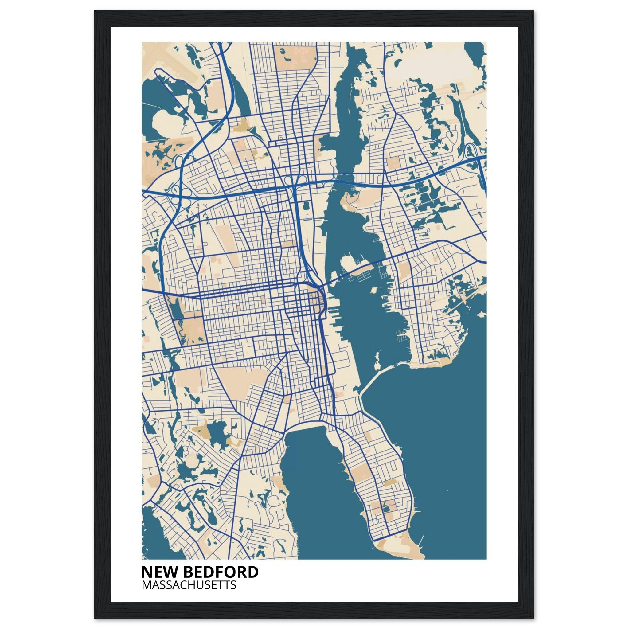 New Bedford Massachusetts City Map Poster | Custom Map Art Print - Ink And Atlas