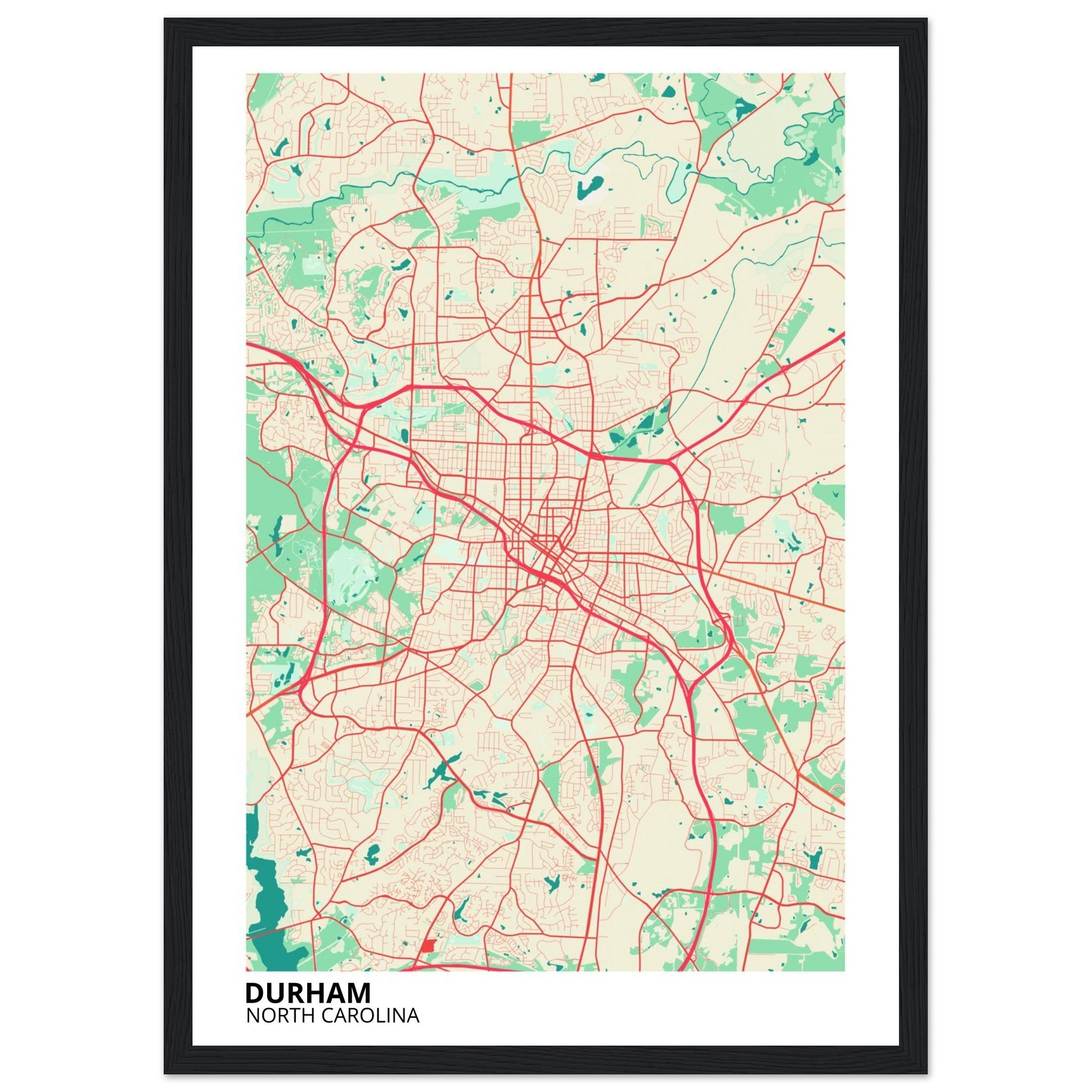 Durham North Carolina City Map Poster | Custom Map Art Print - Ink And Atlas