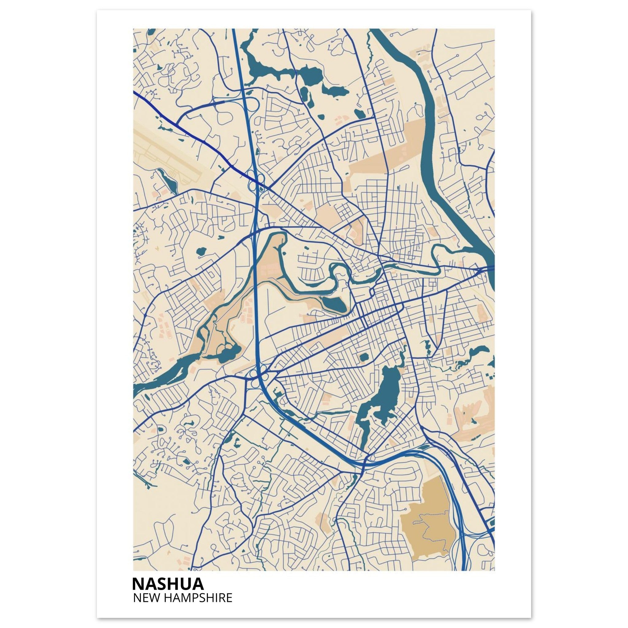 Nashua New Hampshire City Map Poster | Custom Map Art Print - Ink And Atlas