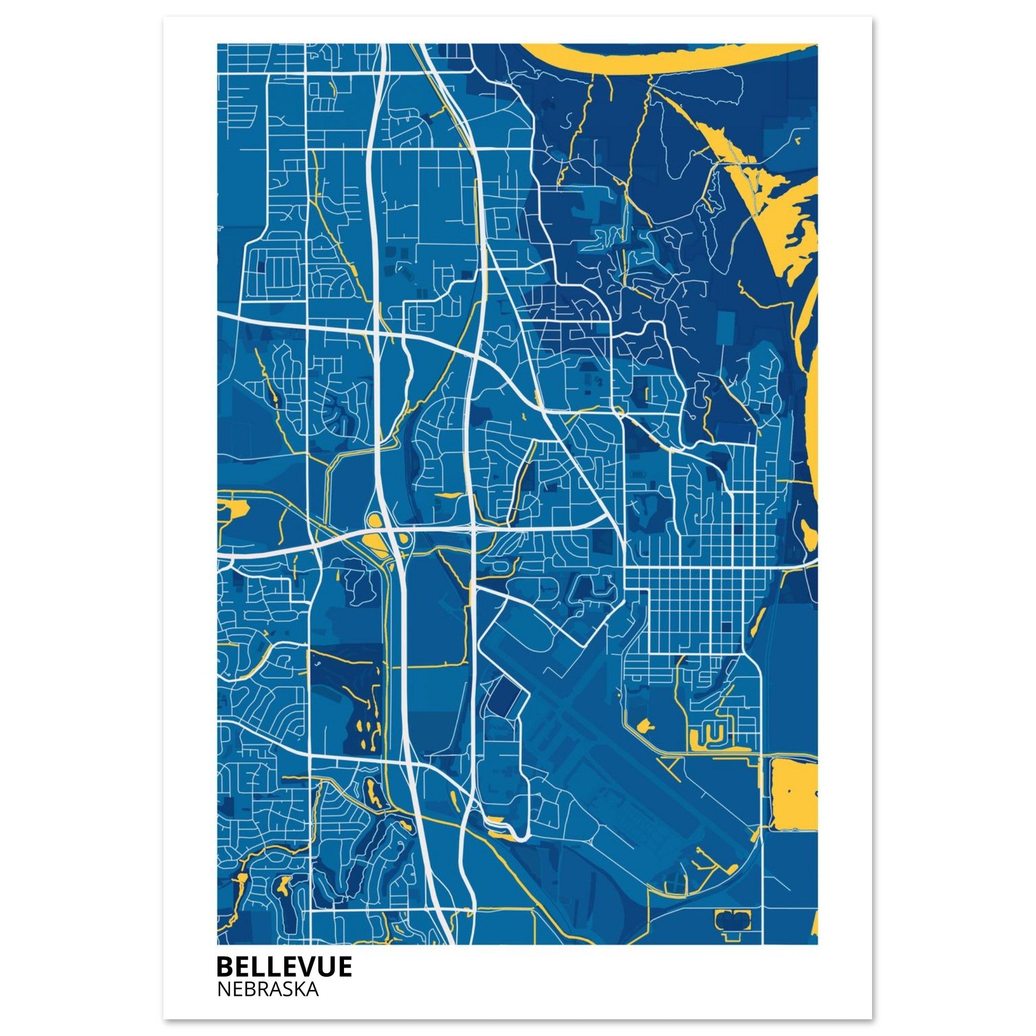 Bellevue Nebraska City Map Poster | Custom Map Art Print - Ink And Atlas