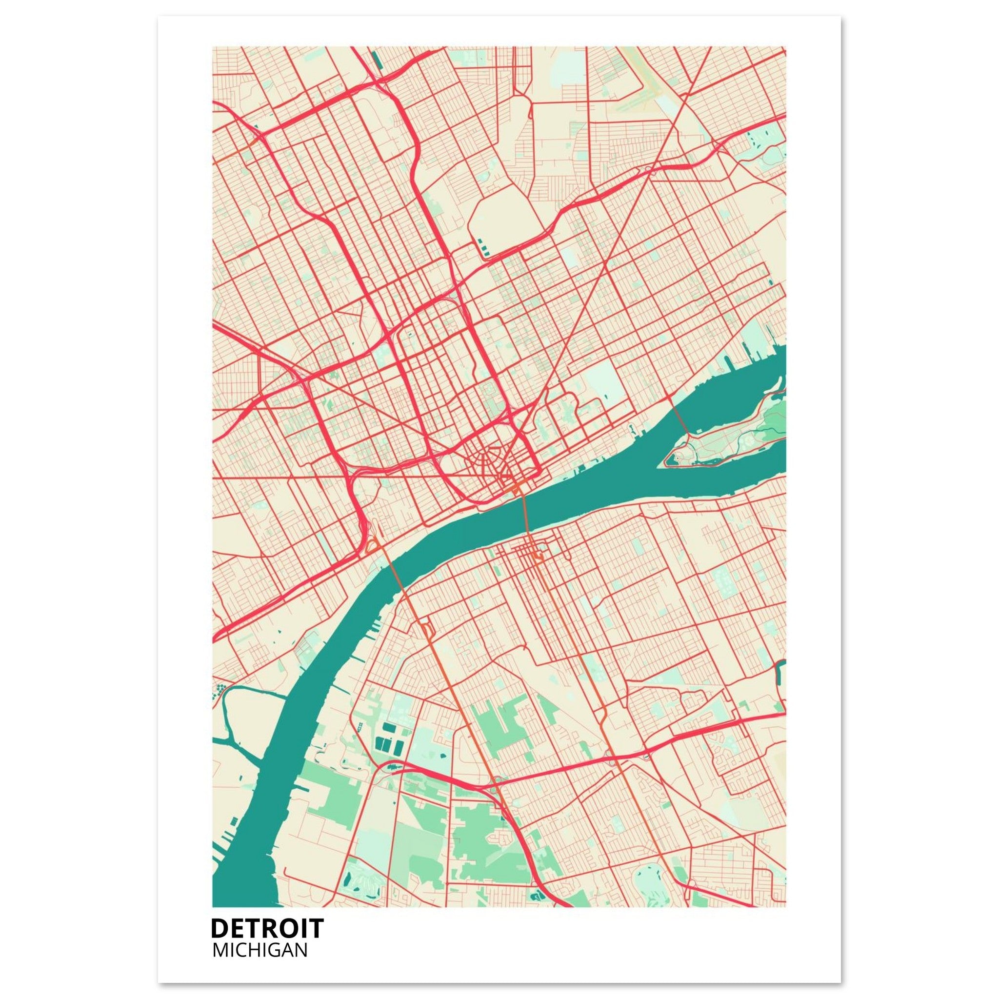 detroit map poster print