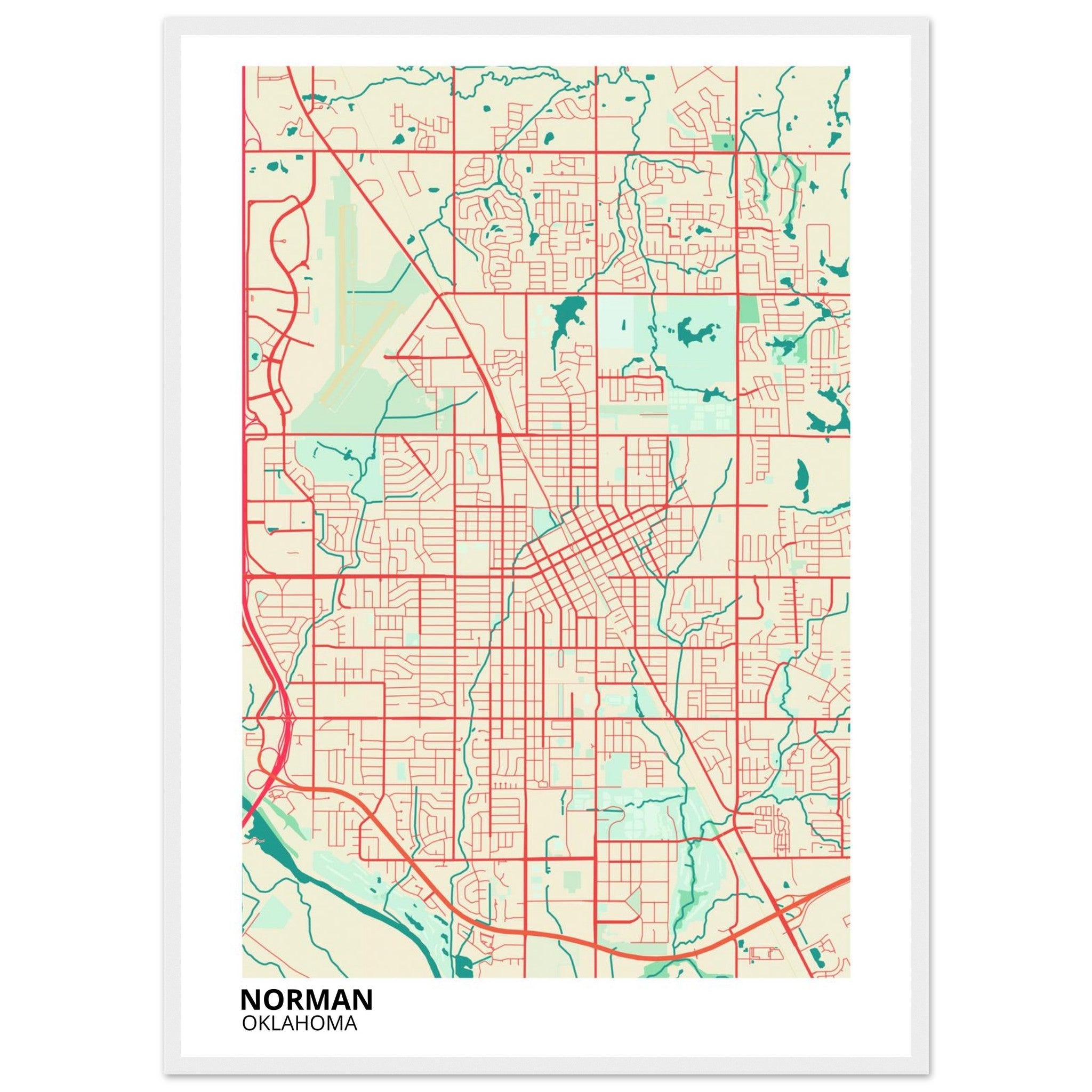Norman Oklahoma City Map Poster | Custom Map Art Print - Ink And Atlas