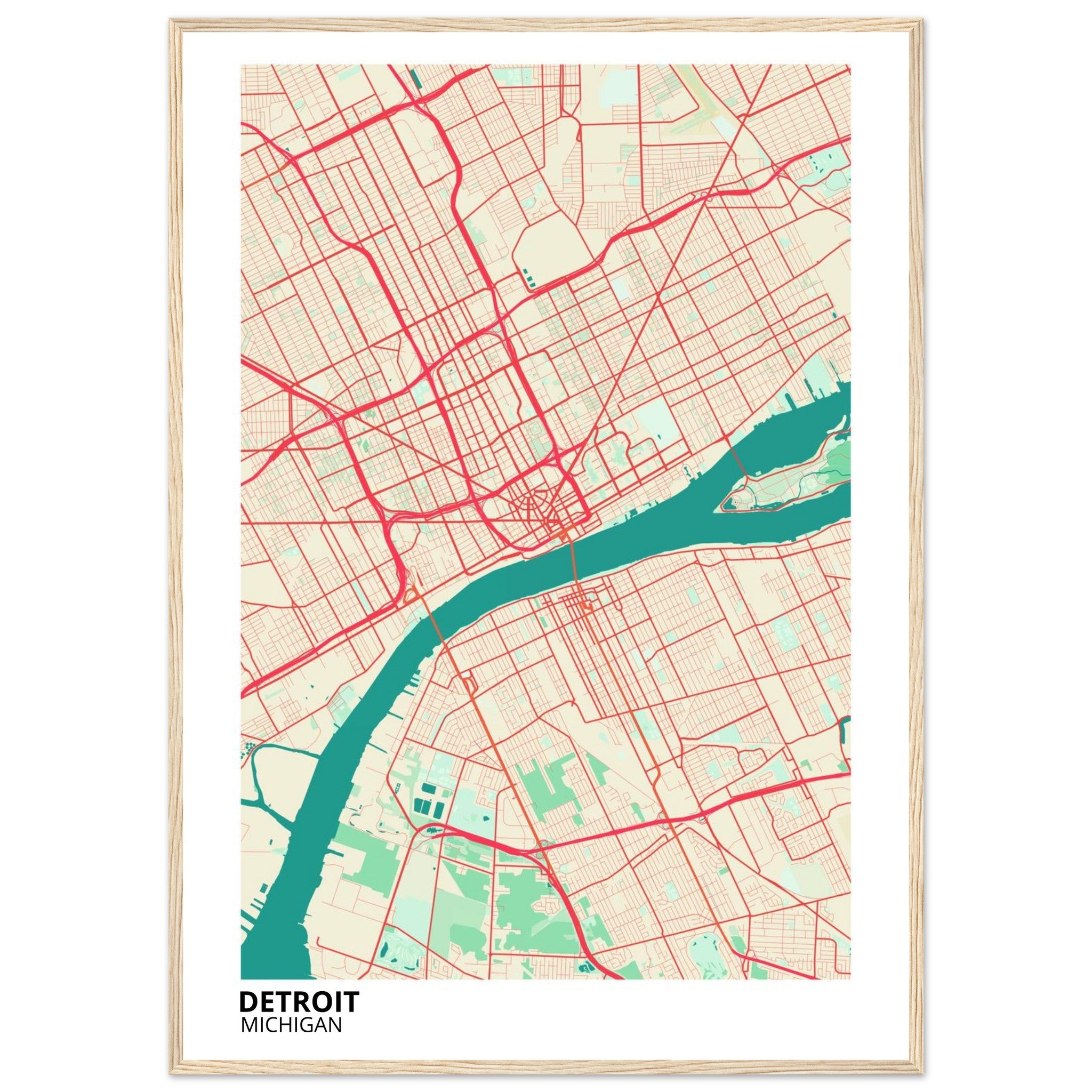 detroit map poster print