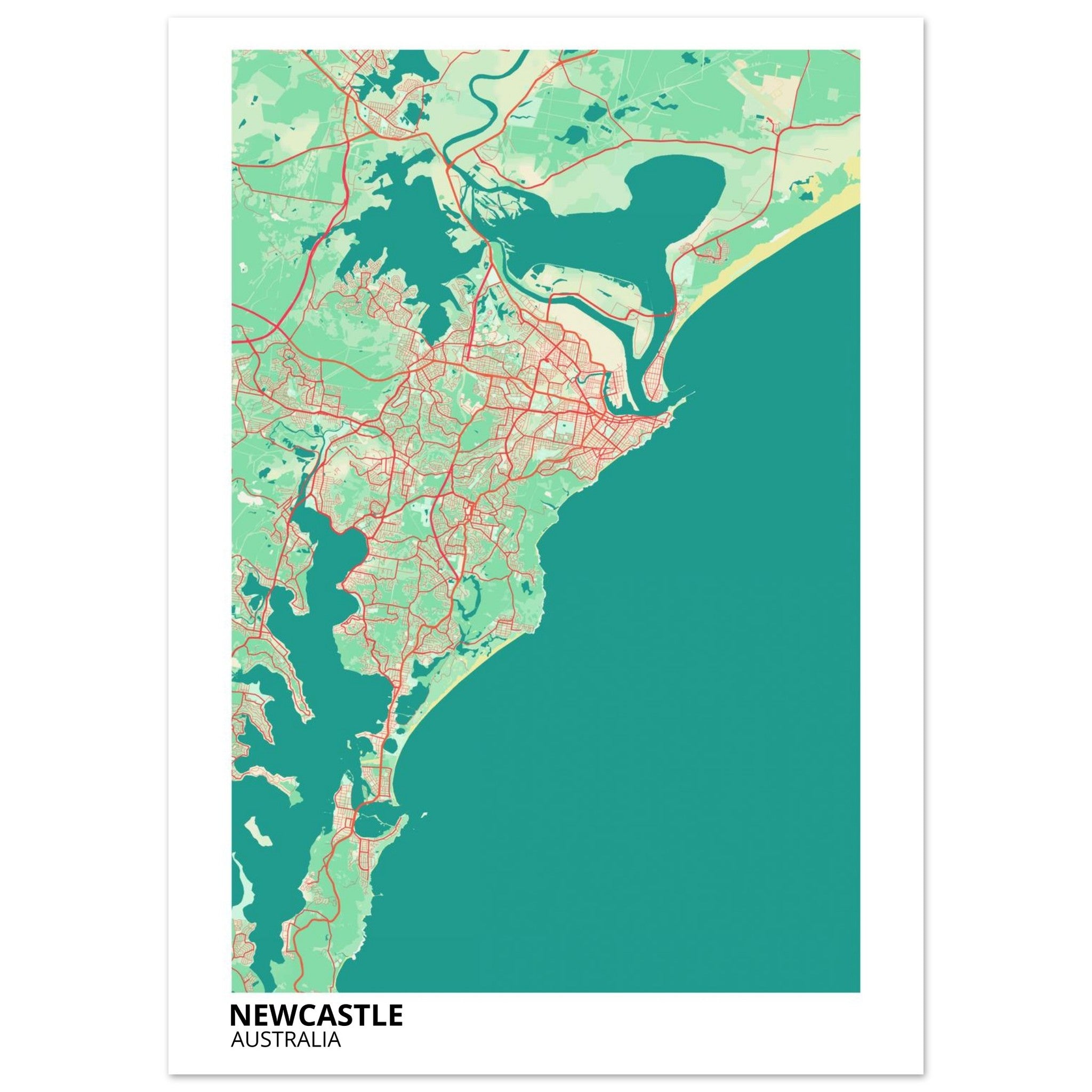 Newcastle Australia City Map Poster | Custom Map Art Print - Ink And Atlas