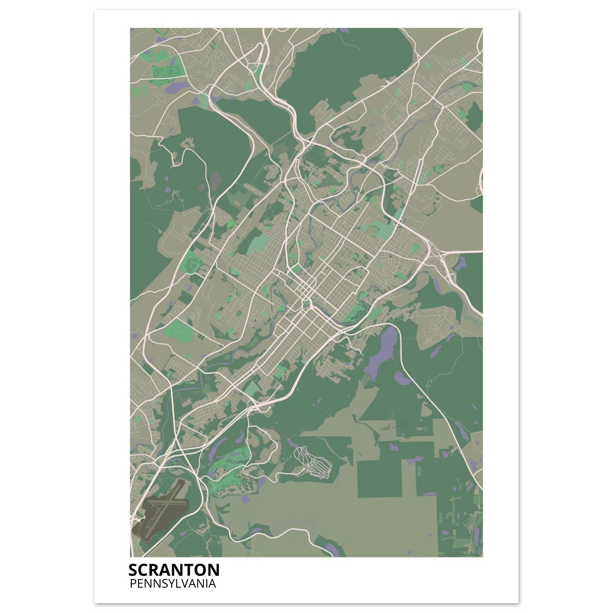 Scranton Pennsylvania City Map Poster | Custom Map Art Print - Ink And Atlas