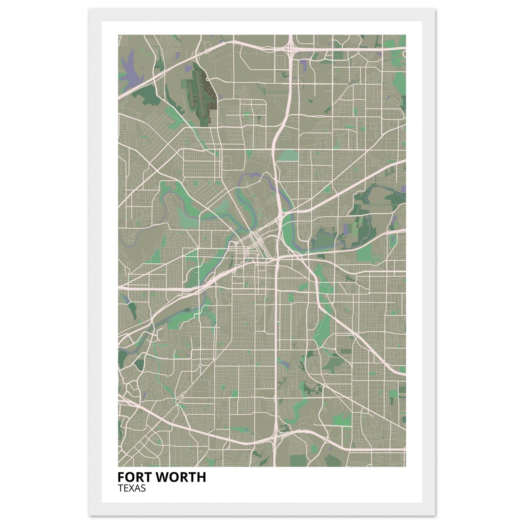 fort worth map poster print